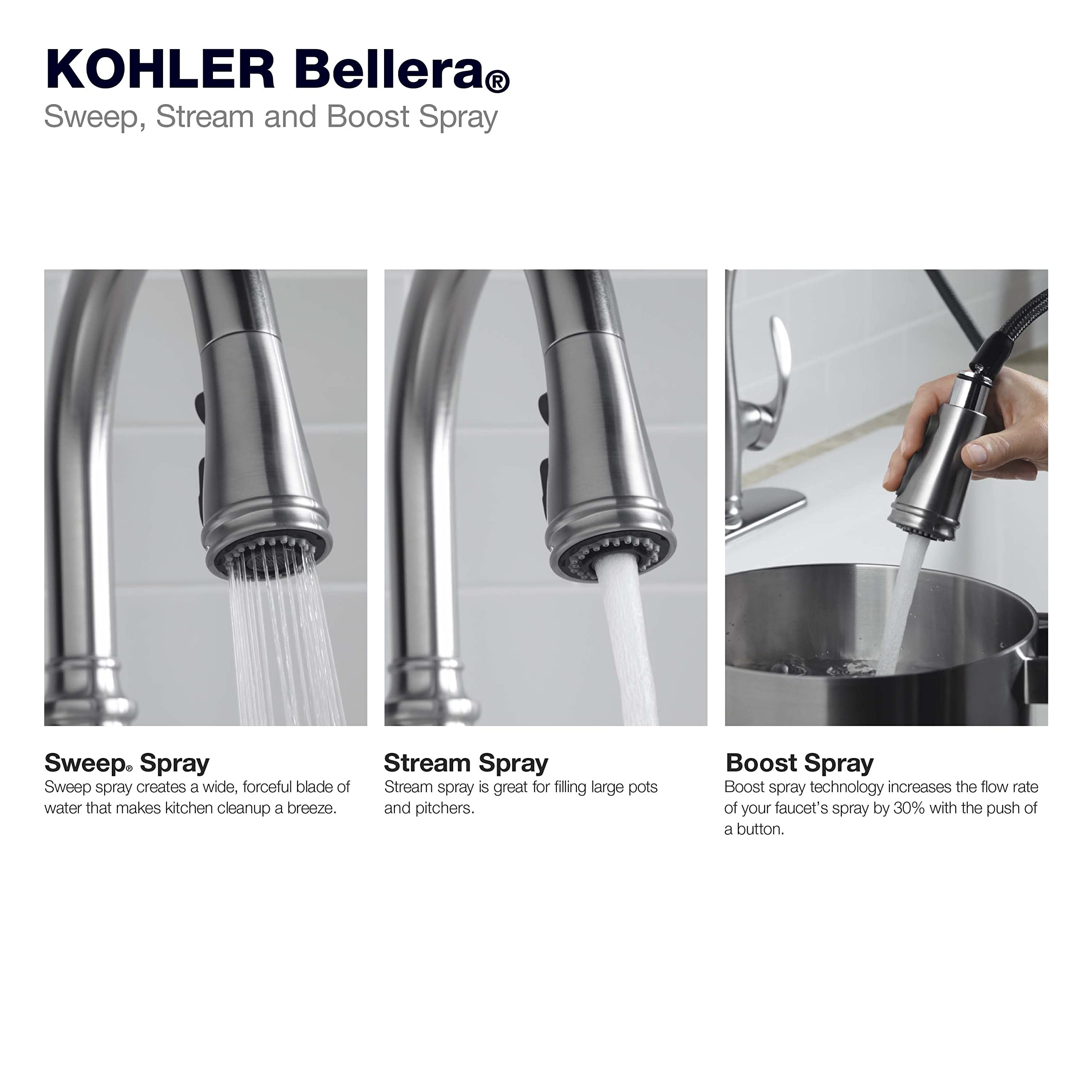 Kohler K-29108-Vs Bellera Touchless Kitchen Sink Faucet, Kitchen Faucet With Pull Down Sprayer, Touchless Faucet For Kitchen Sin