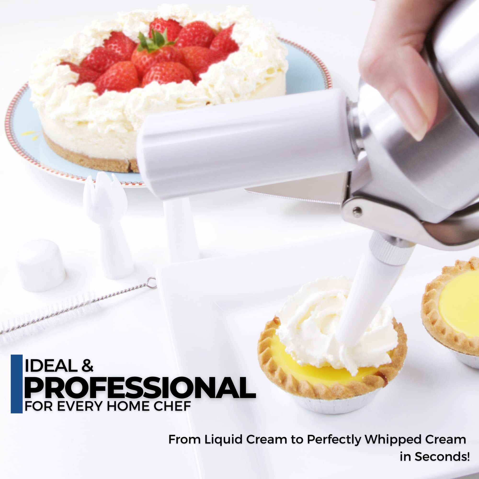 ICO Professional Aluminum Whipped Cream Dispenser for Homemade Whipping Cream  Whipped Cream Maker for Desserts  Dips  Sauces  and Infused Liquors  1-Pint