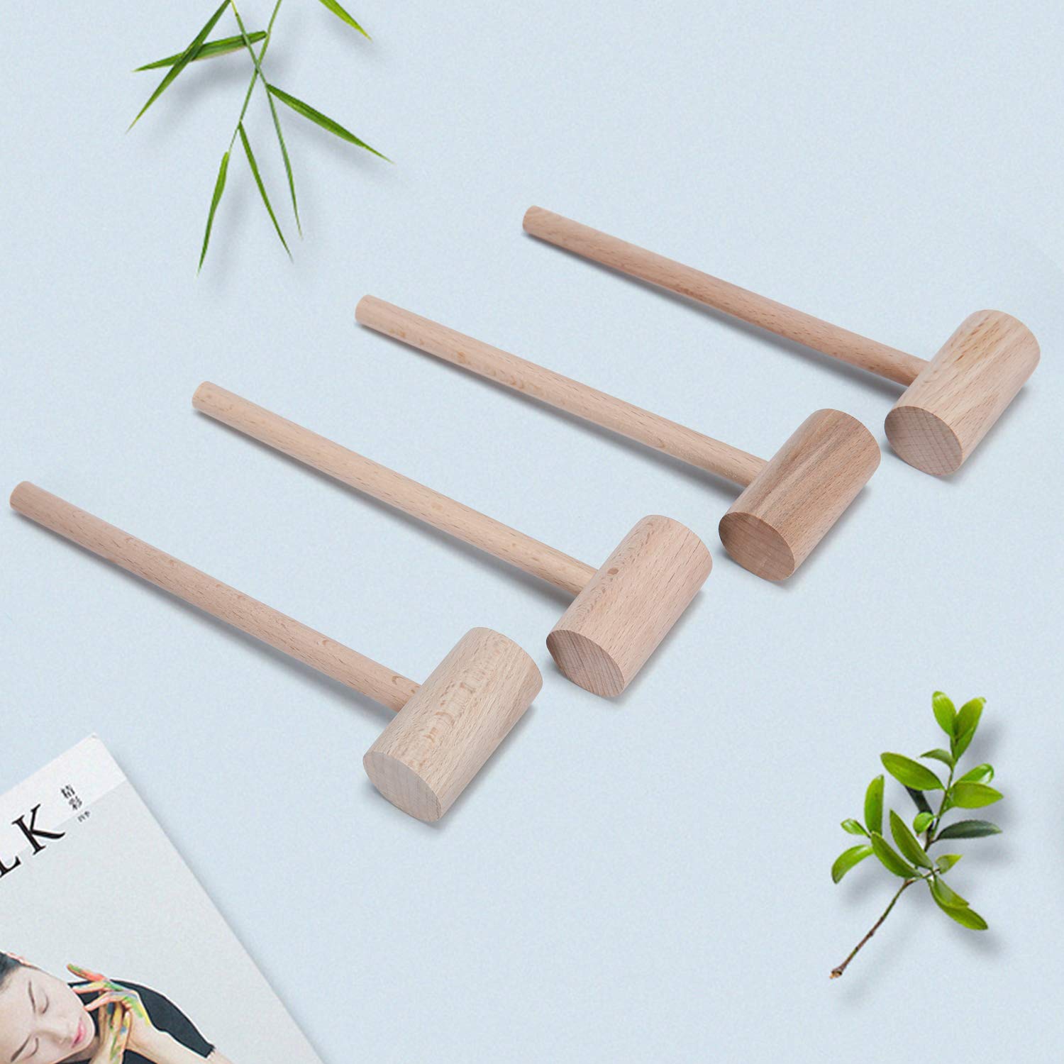 Wooden Crab Mallets Lobster Hammers Seafood Crackers, Beechwood, Set Of 4
