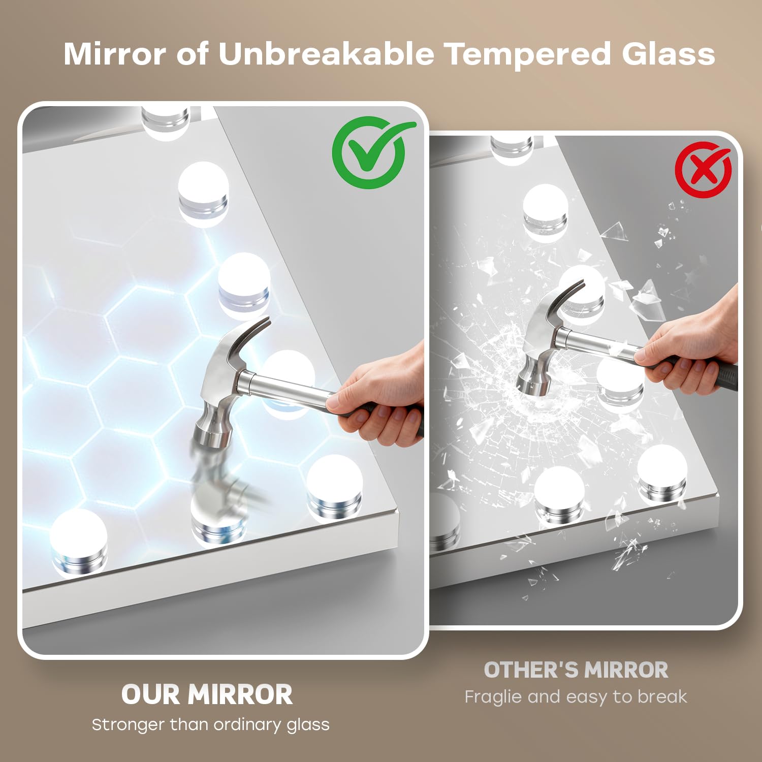 VESAUR 23 Large Vanity Mirror with Lights, Hollywood Lighted Makeup Mirror with 10X/15X Magnification, 15 Dimmable LED Bulbs 3 C