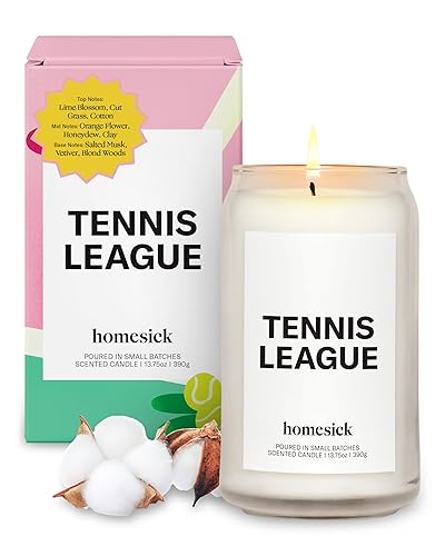 Homesick Premium Scented Candle, Tennis League - Scents of Lime Blossom, Orange Flower, Salted Musk, 13.75 oz, 60-80 Hour Burn,