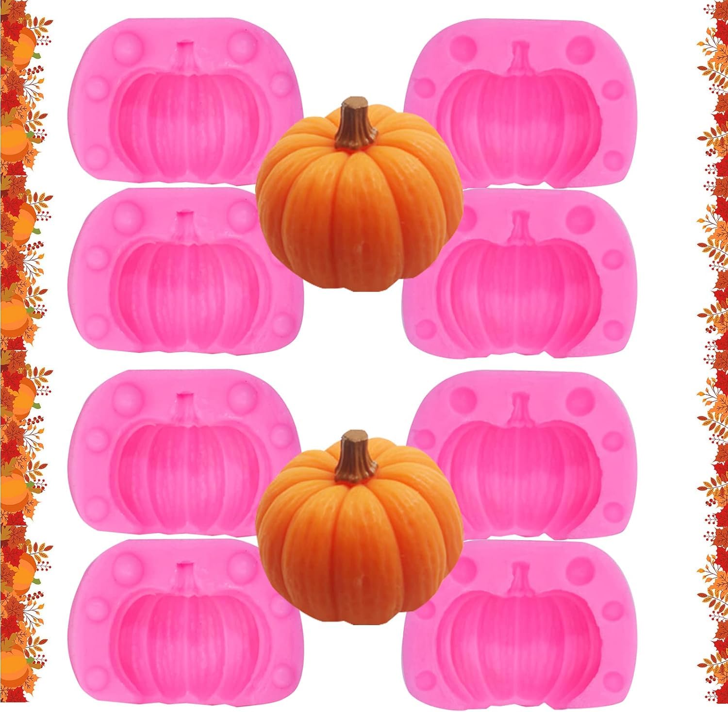 4 Pairs Halloween 3D Pumpkin Silicone Molds, Mini Pumpkin Chocolate Candy Fondant Mold For Thanksgiving Fall Baking, Autumn Fond