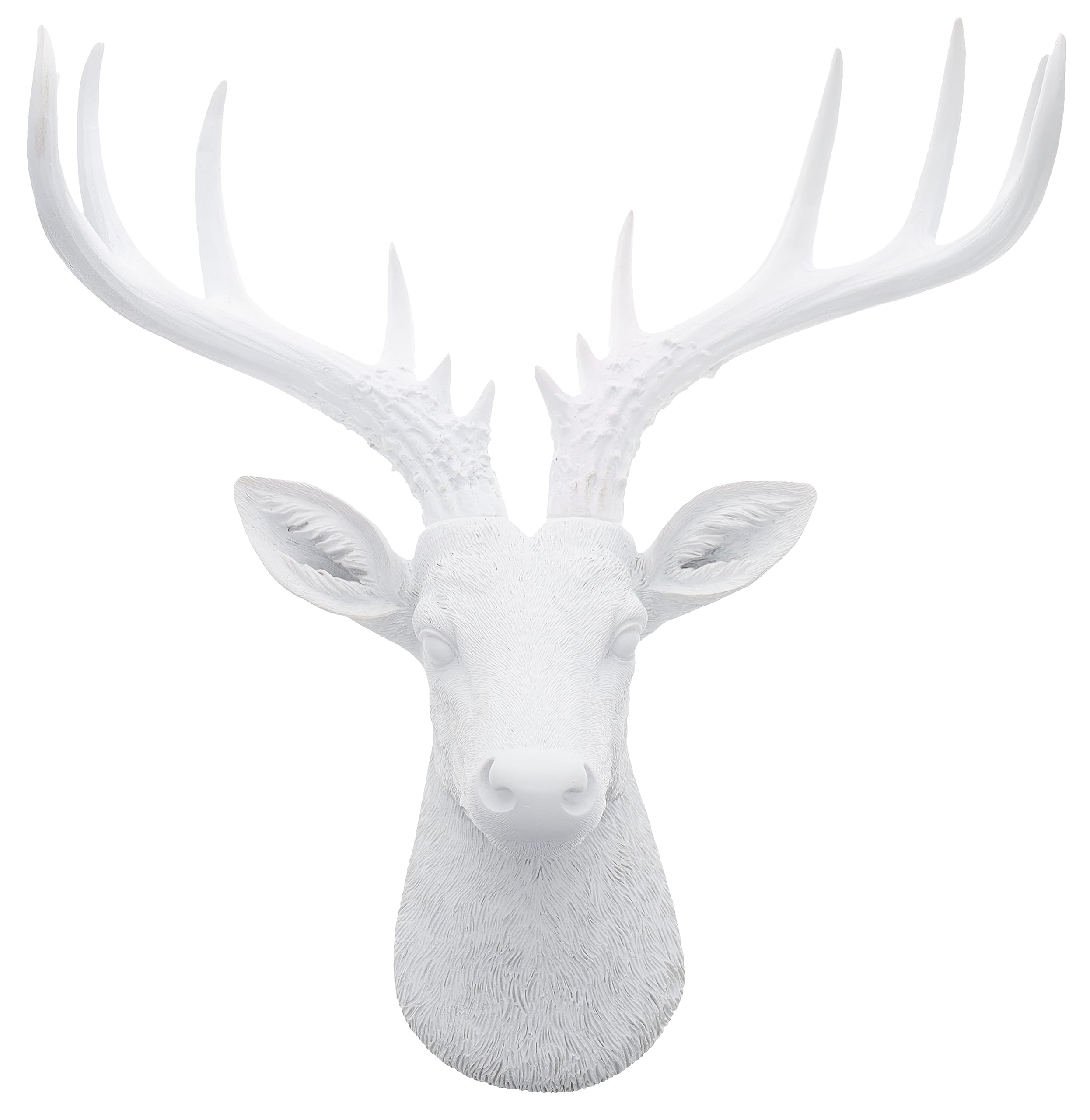 Top Brass 12 1/2 Faux White Deer Head/White Antlers Wall Decor - Modern Minimalism Taxidermy Art Sculpture