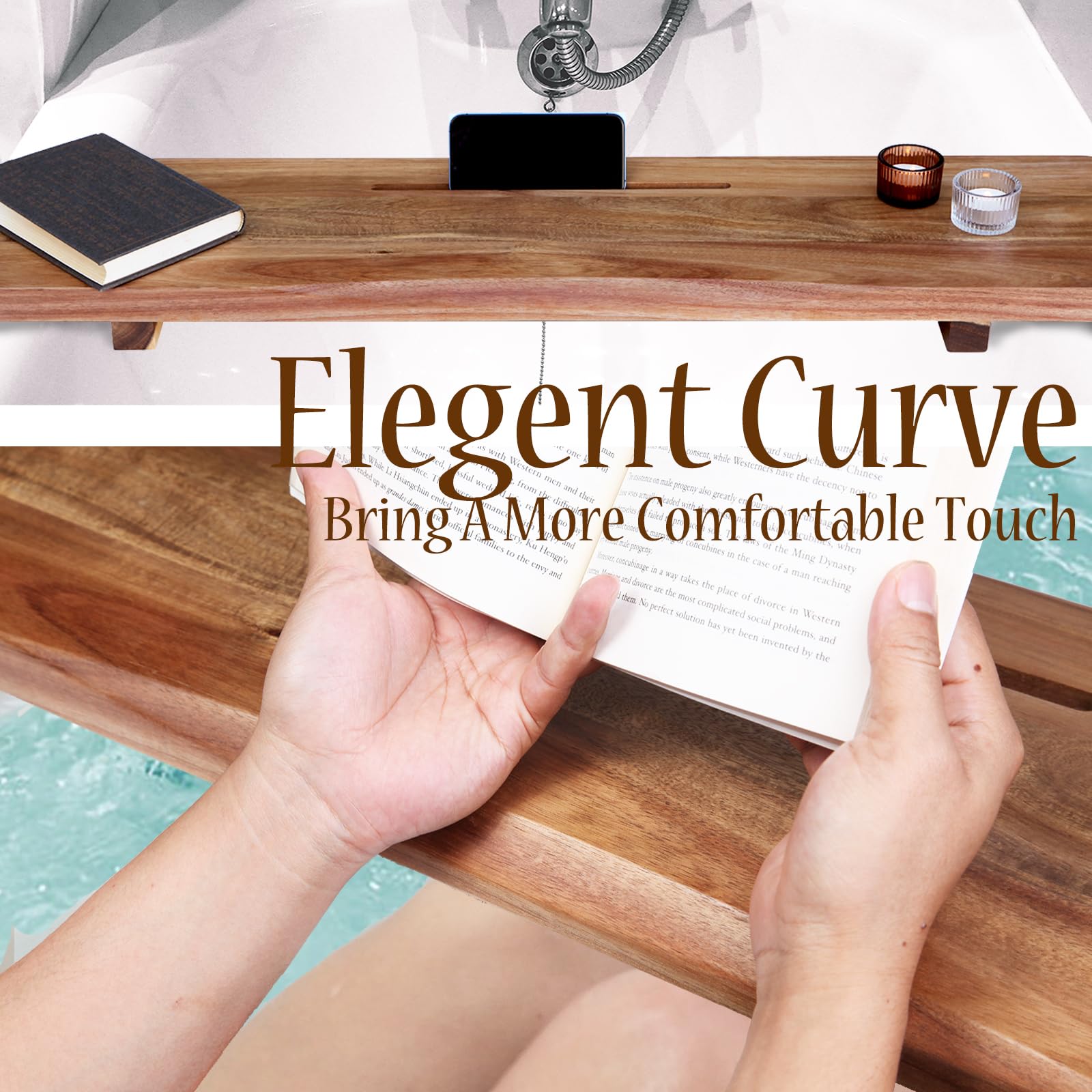 Premium 1.2In Thickened Board Acacia Wood Bathtub Tray Caddy With Adjustable Legs, Minimalistic Design Bath Tray For Tub, Bathtu