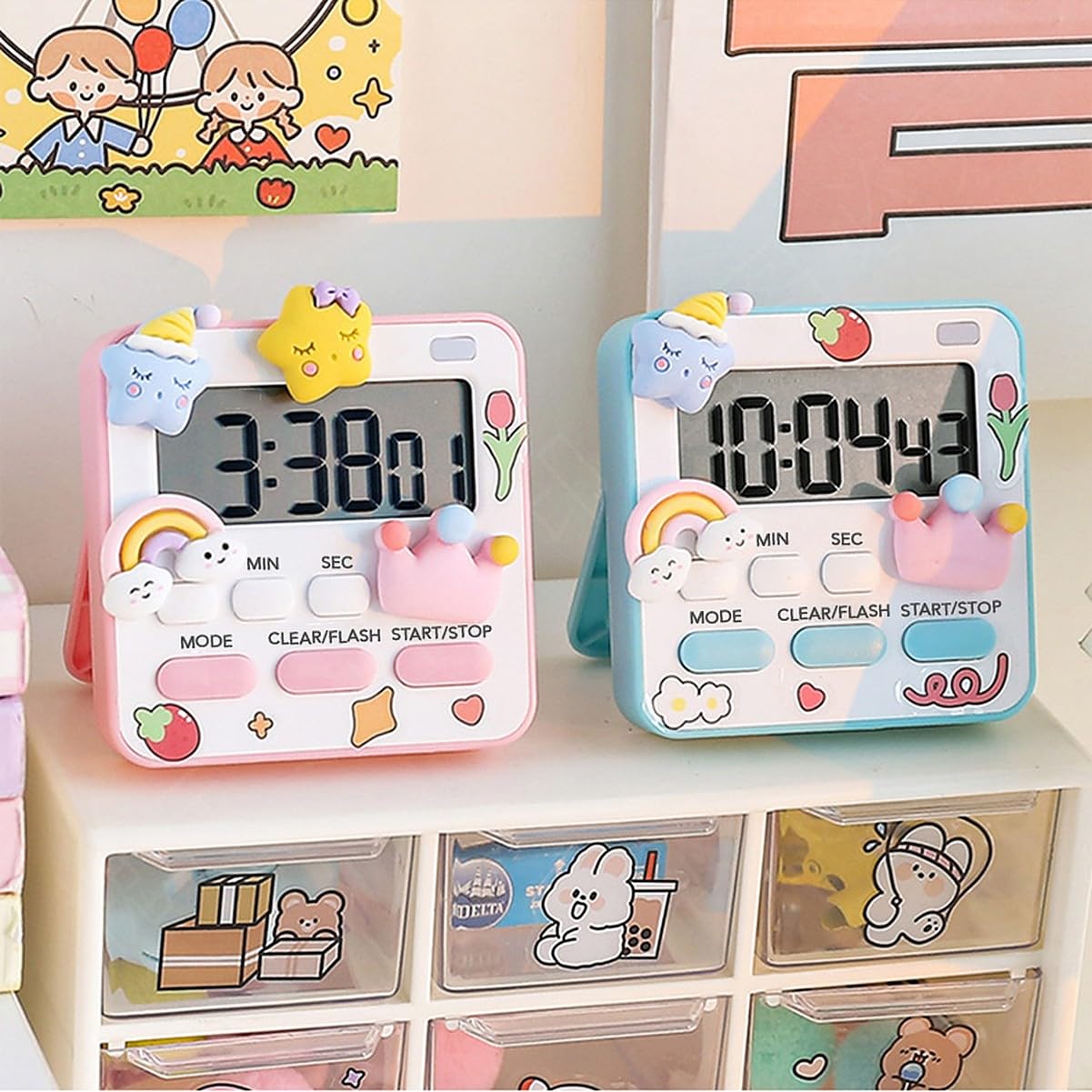 Wolpin Digital Kitchen Timer & Stopwatch With 3D Stickers Countdown Large Digits, Loud Alarm, Magnetic Stand For Cooking | Bakin