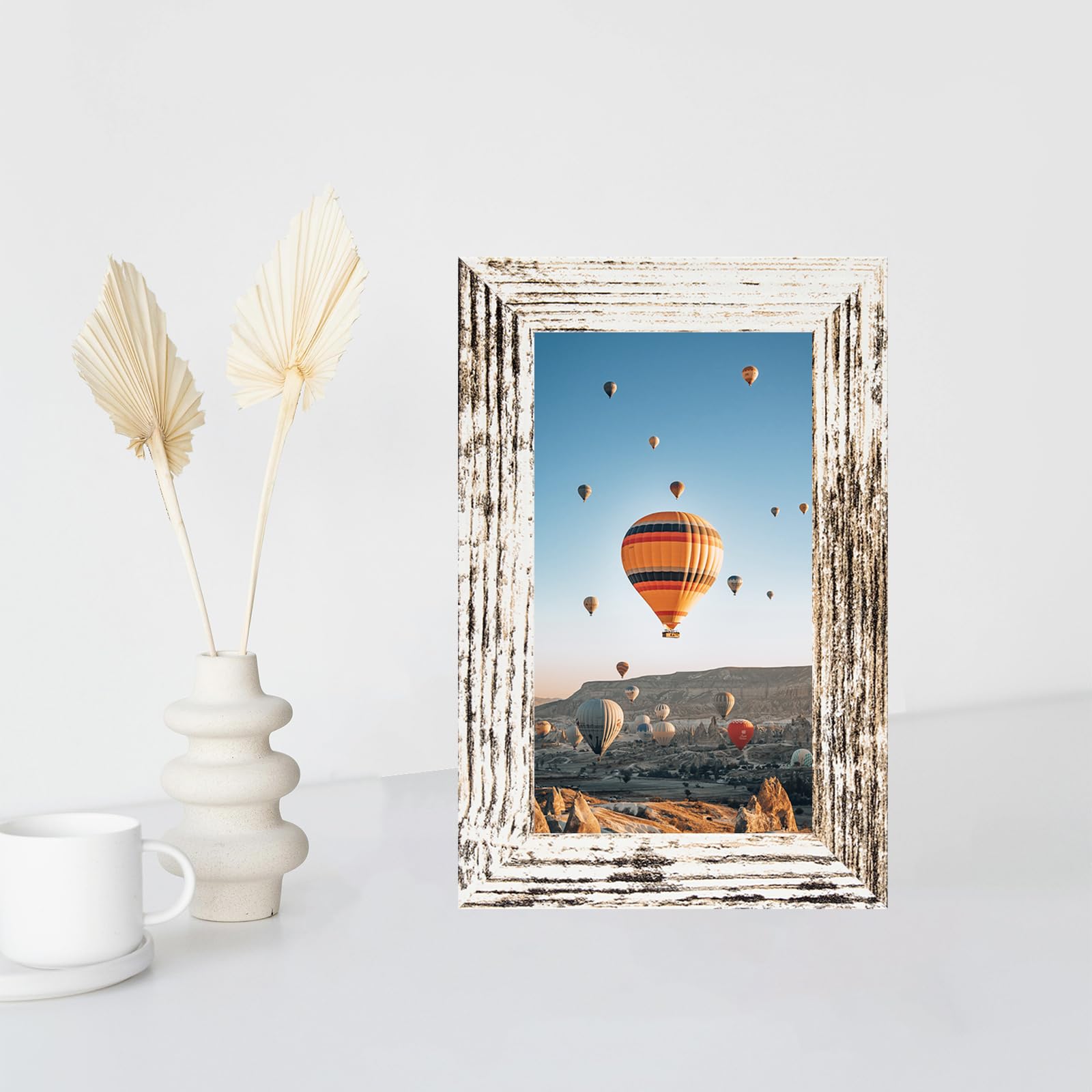 JCJMY 3x5 Picture Frame for Tabletop, 3 x 5 Photo Frame with Shatter Resistant Plexiglass, Sturdy 3 by 5 Poster Frame, Rustic Wh