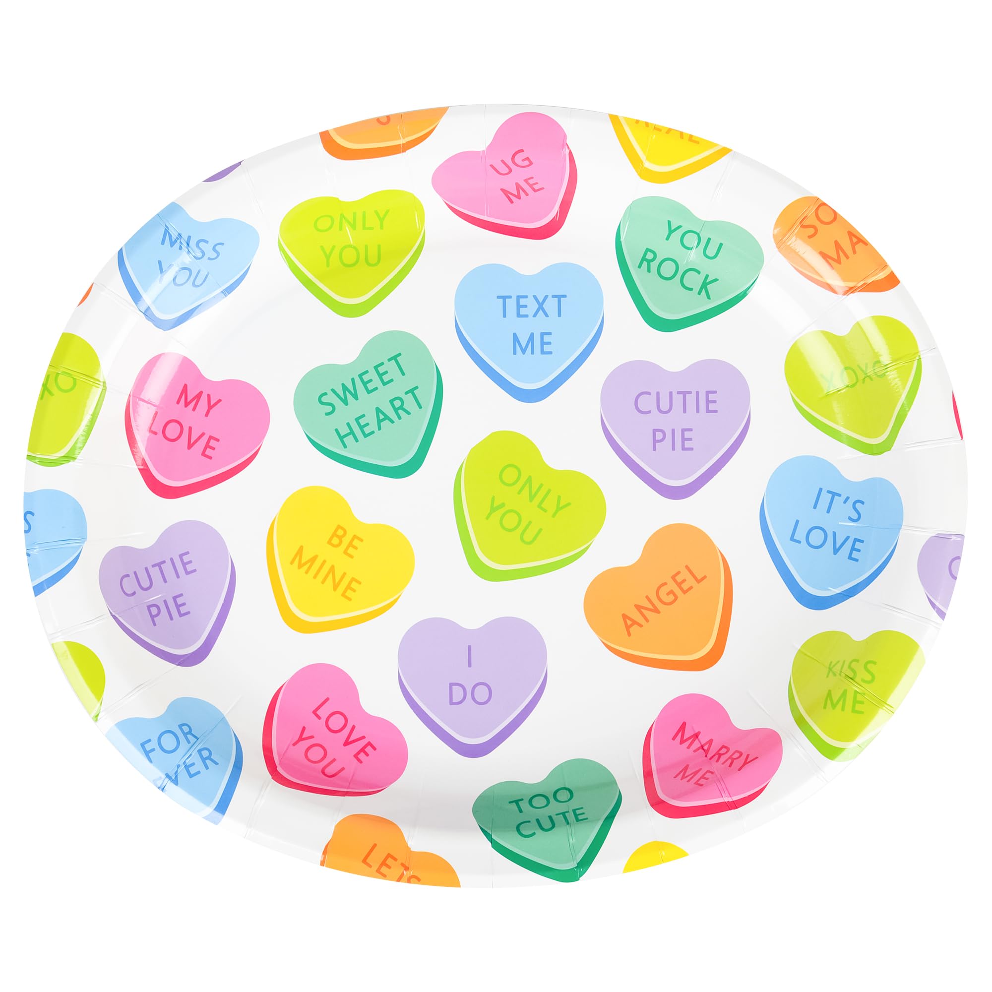 Aimfun 50Pcs Conversation Heart Oval Paper Plates Valentine'S Day Disposable Party Plates Colorful Hearts 10'' X 12'' Dinner Ser