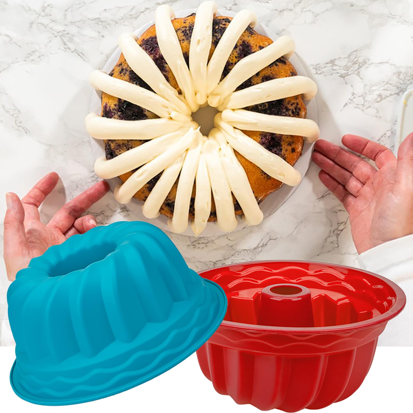 Nicunom 4 Pack 9 Inch Silicone Fluted Tube Pans, Non-Stick Baking Molds Silicone Round Baking Pans, Bpa Free Bakeware For Cake,