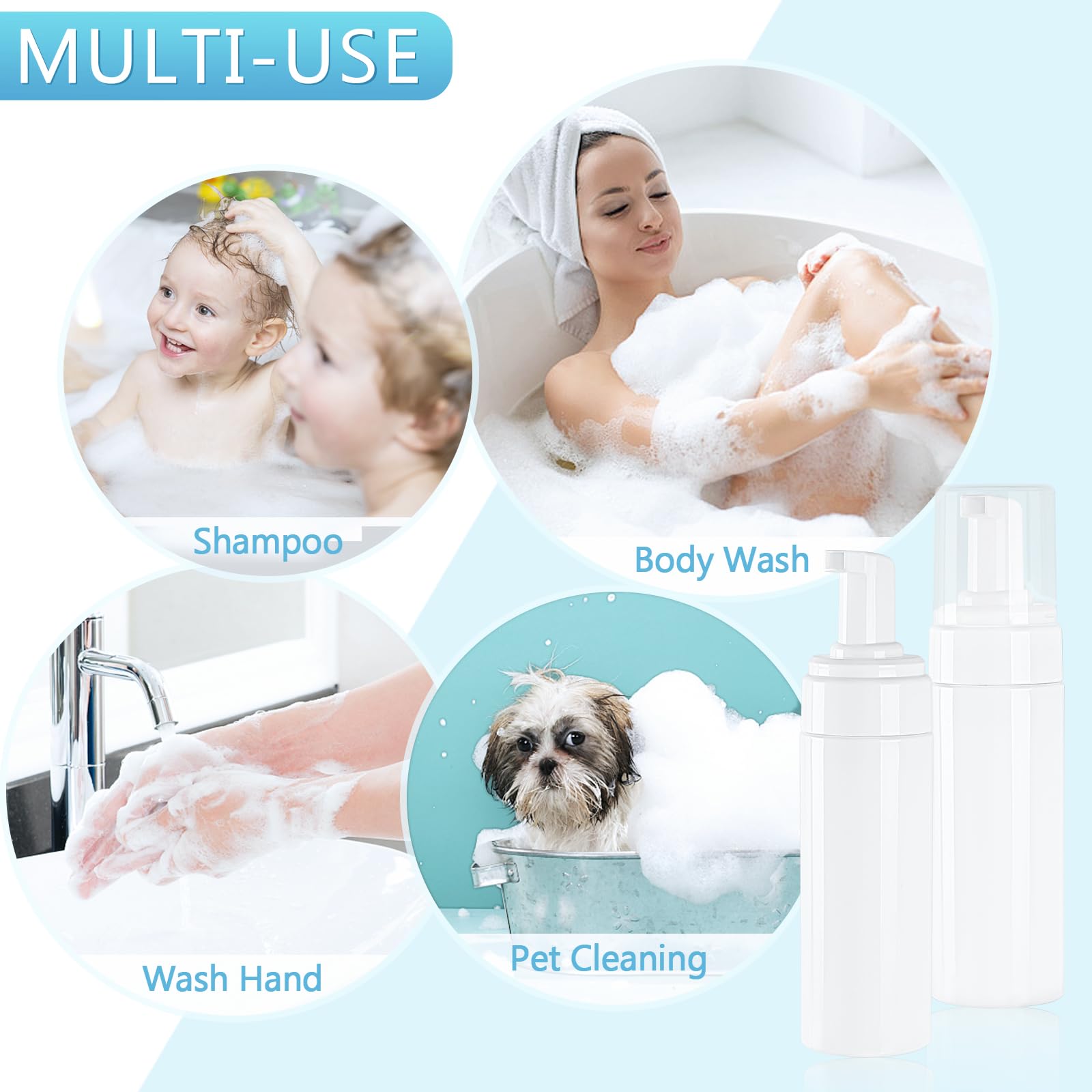 Foam Pump Bottle 150Ml/5 Oz Empty Plastic Foam Dispenser Pump Bottle Travel Large Refillable Bpa Free Lotion Bottles For Shampoo
