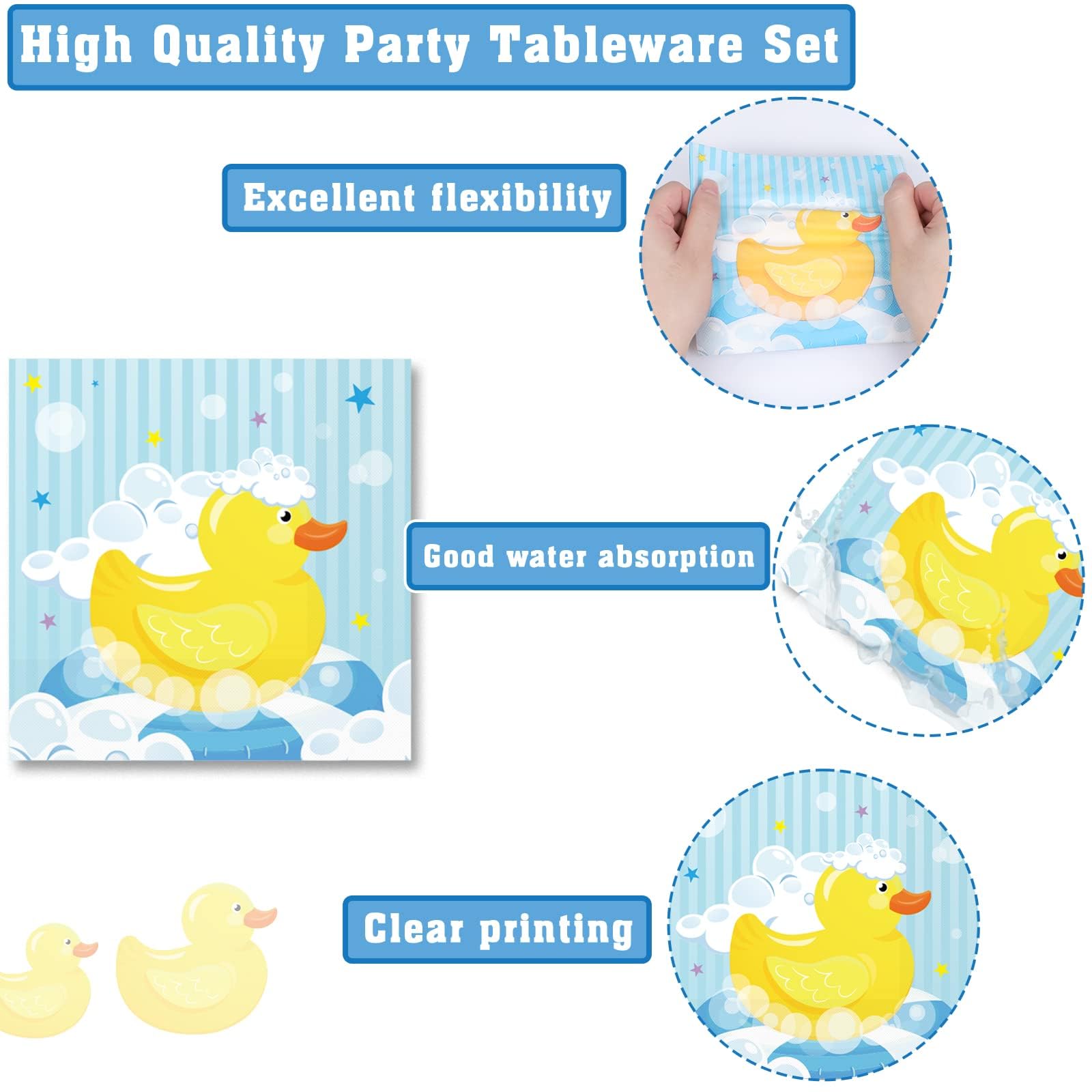 96 Pcs Duck Plates Duck Birthday Party Decorations Duck Disposable Paper Plate And Napkins Rubber Duck Themed Party Supplies For