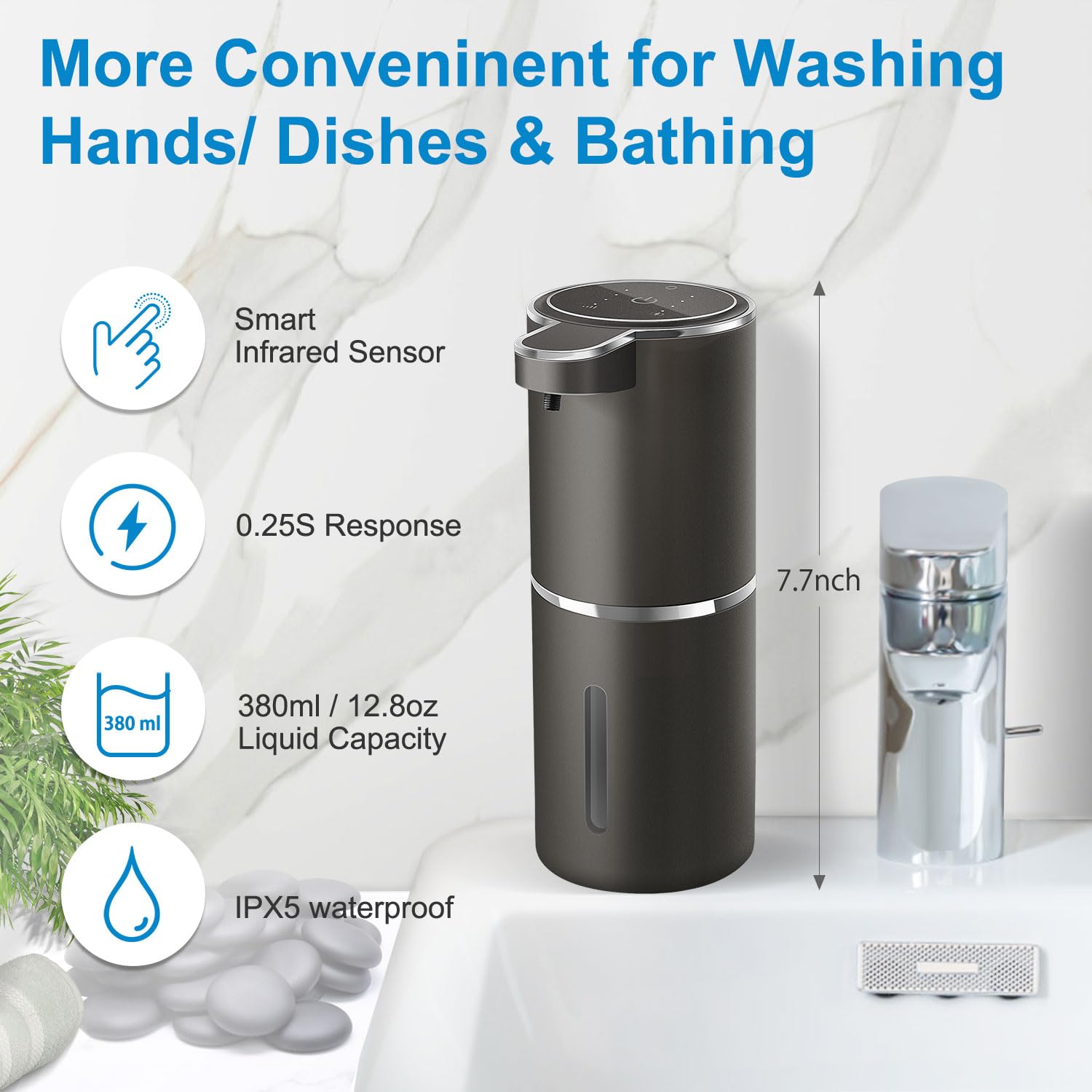 Gotofine Automatic Foaming Soap Dispenser,4-Level Adjustable Foam, Wall Mount Soap Dispenser,Usb Rechargeable,12.8Oz/ 380Ml,Touc