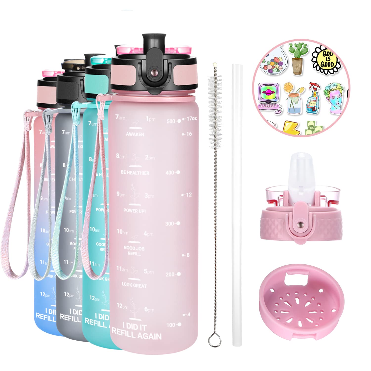 Oldley Kids Water Bottle For School, 17 Oz (2 Lids) Bpa-Free Reusable Leak-Proof Durable Tritan Plastic Water Bottles With Straw