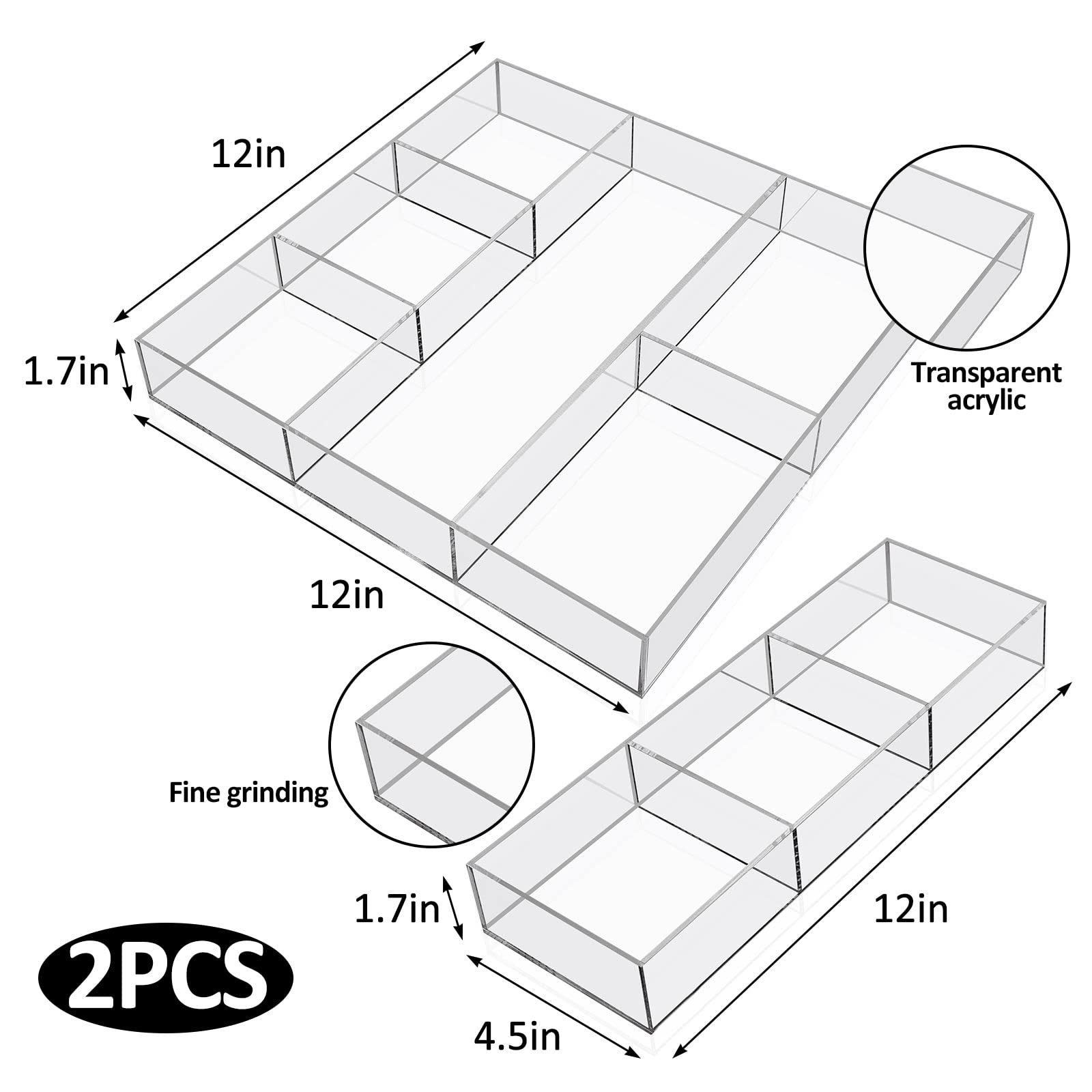 Clear Drawer Organizer 2 Pieces 6 Section Clear Desk Organizer With Dividers 3 Section Acrylic Makeup Tray Divided Clear Drawer