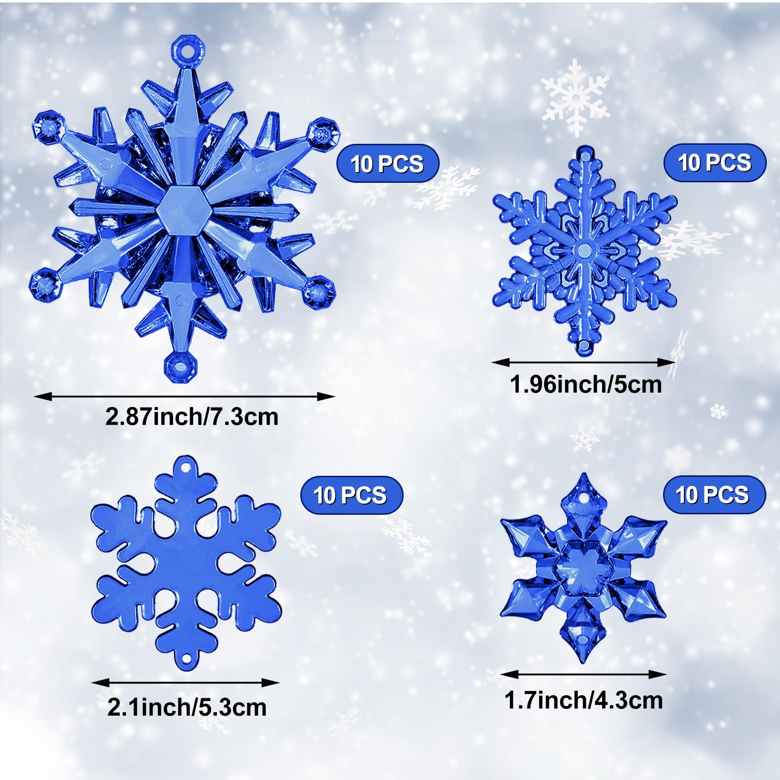 Dilunave 40 Pieces Navy Blue Christmas Snowflake Ornaments Acrylic Christmas Tree Decorations Crystal Snowflakes Translucent Win