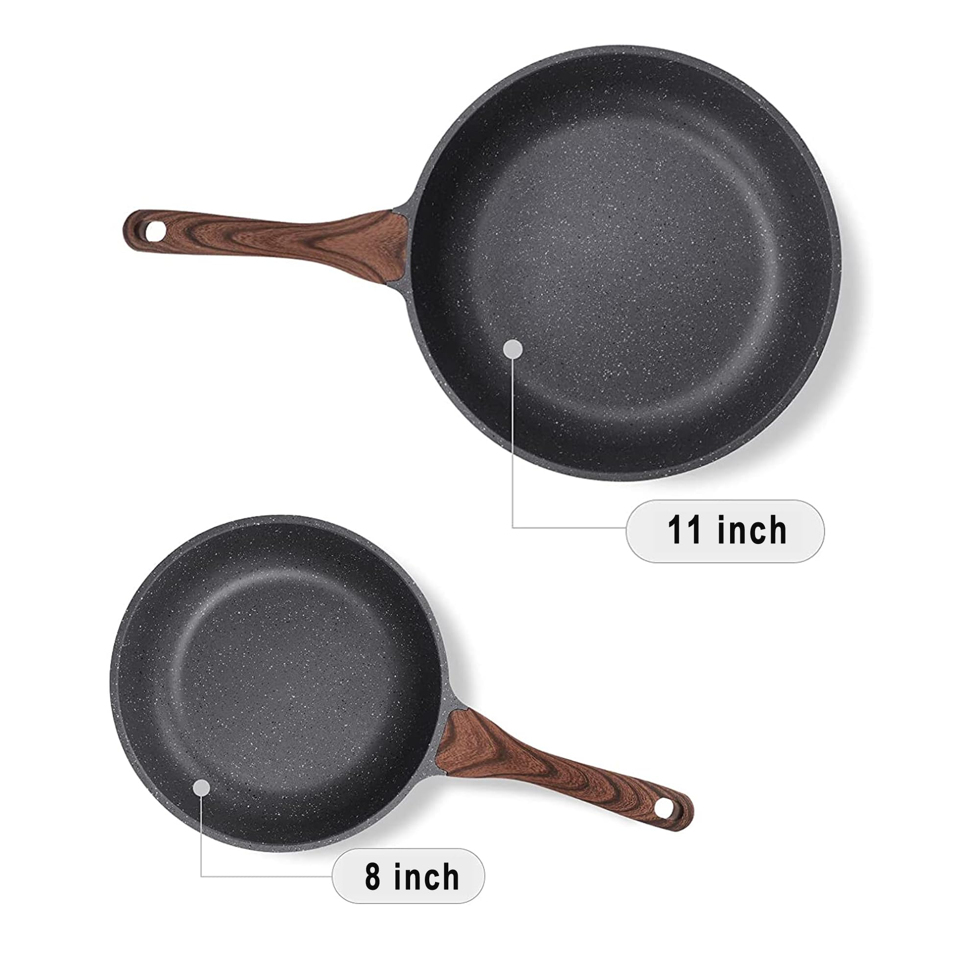 Sensarte Nonstick Frying Pan Skillets, Swiss Granite Coating Omelette Pans, Healthy Cookware Chef'S Pan, Pfoa Free(9.5+11Inch Wi