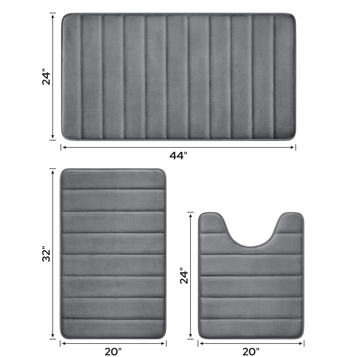 Bysure Dark Grey Memory Foam Bathroom Rug Set 3 Piece, Non Slip Extra Soft Absorbent Bath Mats, Machine Washable & Dry Toilet Ma