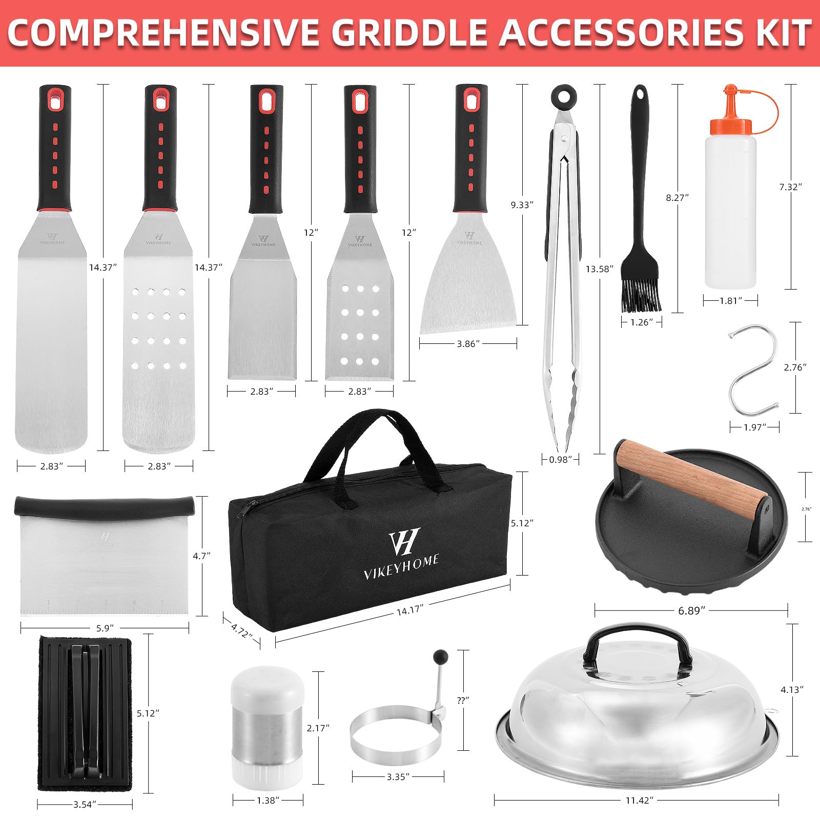 Vikeyhome Griddle Accessories Kit, 28 Pcs Griddle Grill Tools Set, Professional Grill Bbq Spatula Set With Basting Cover, Spatul