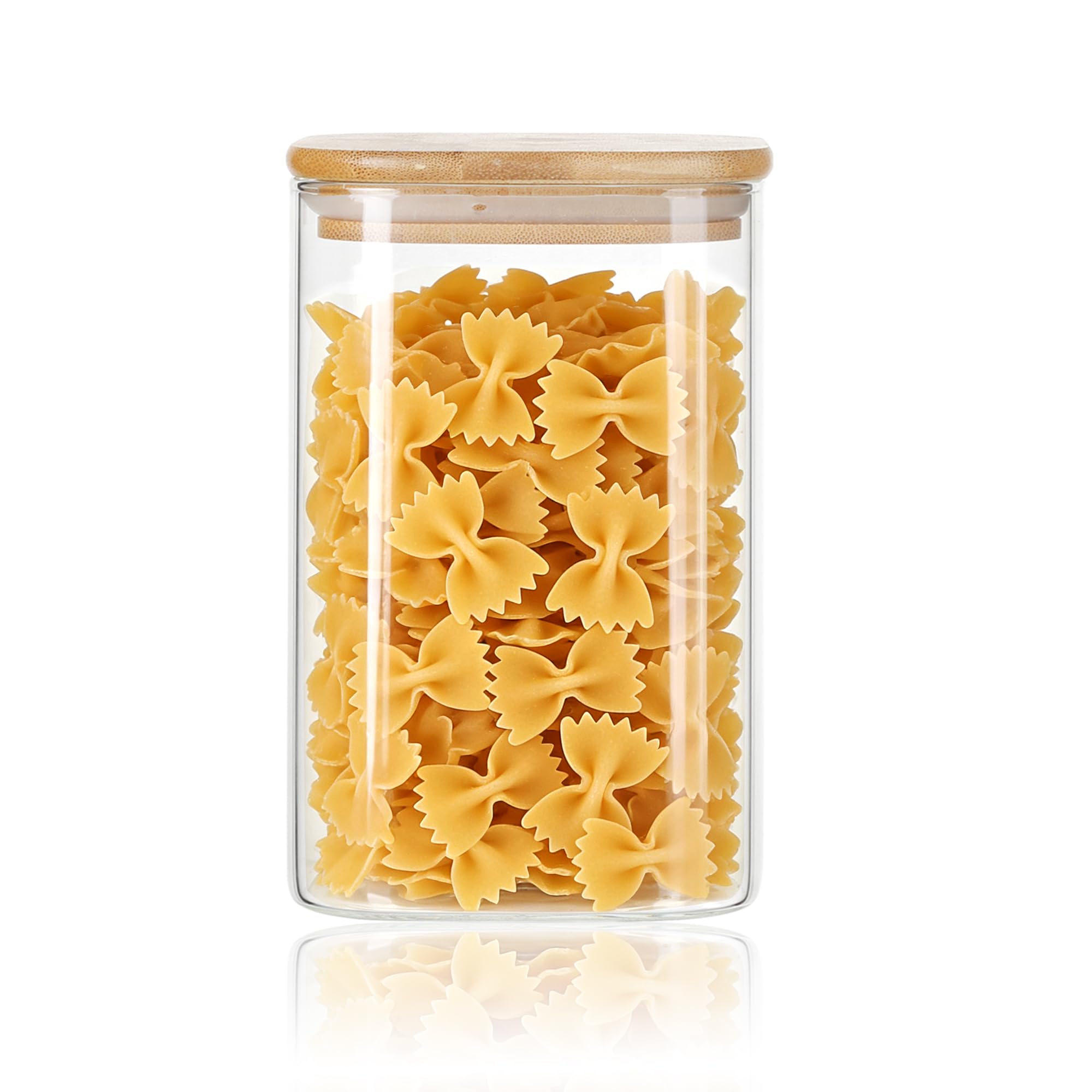 LIBWYS Kitchen Glass Jars Set with Bamboo Lids for Storage (1pcs - 1.22Qt) - Stackable Square Food Jars for Pantry Organization,