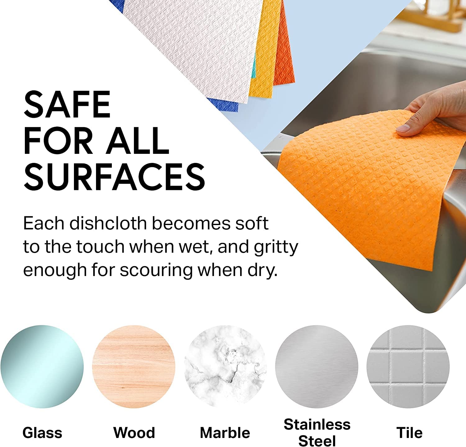 Swedish Dishcloth Cellulose Sponge Cloths - Bulk 10 Pack Of Eco-Friendly No Odor Reusable Cleaning Cloths For Kitchen - Absorben