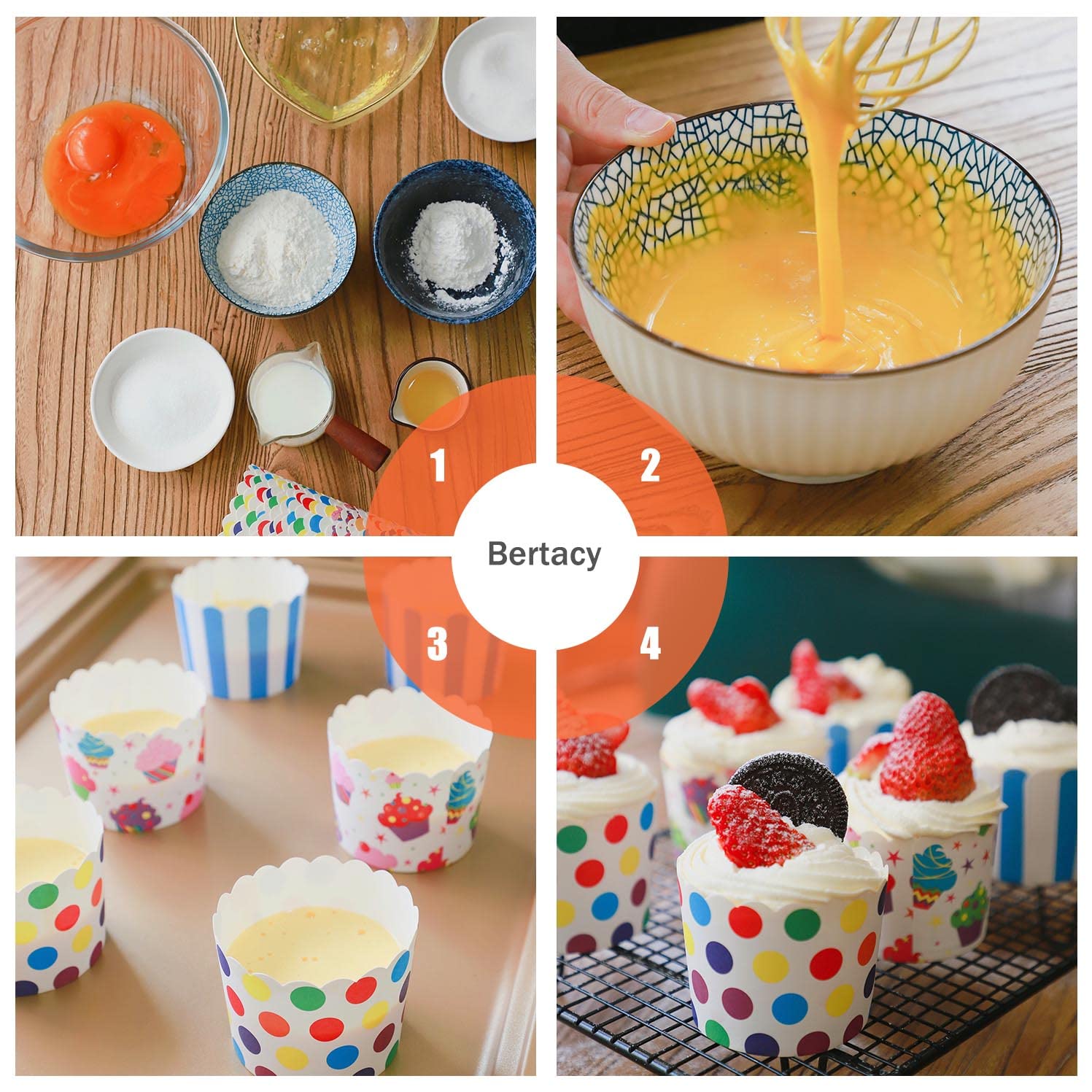 Bertacy Quality Cupcake Baking Cups Disposable Cake Baking Cup Cupcake Muffin Fit Home Party(100Pcs)