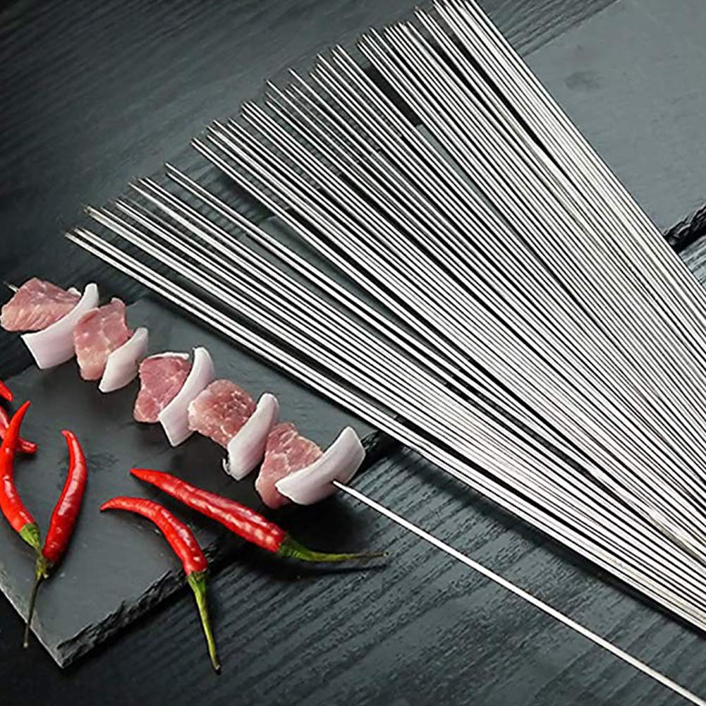 Bigotters Barbecue Skewers, 100Pcs Skewers For Grilling Stainless Steel Skewers Bbq Needle Sticks Metal Skewers For Meat Shrimp