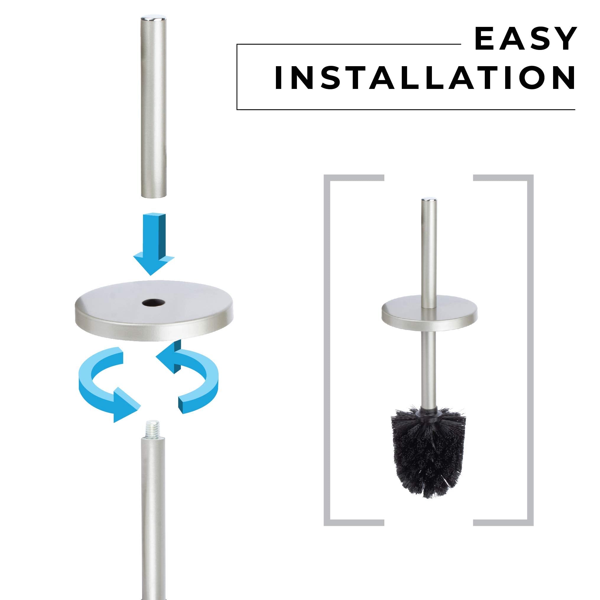 Js Jackson Supplies Sleek Toilet Brush And Holder With Metal Handle - Brushed Nickel