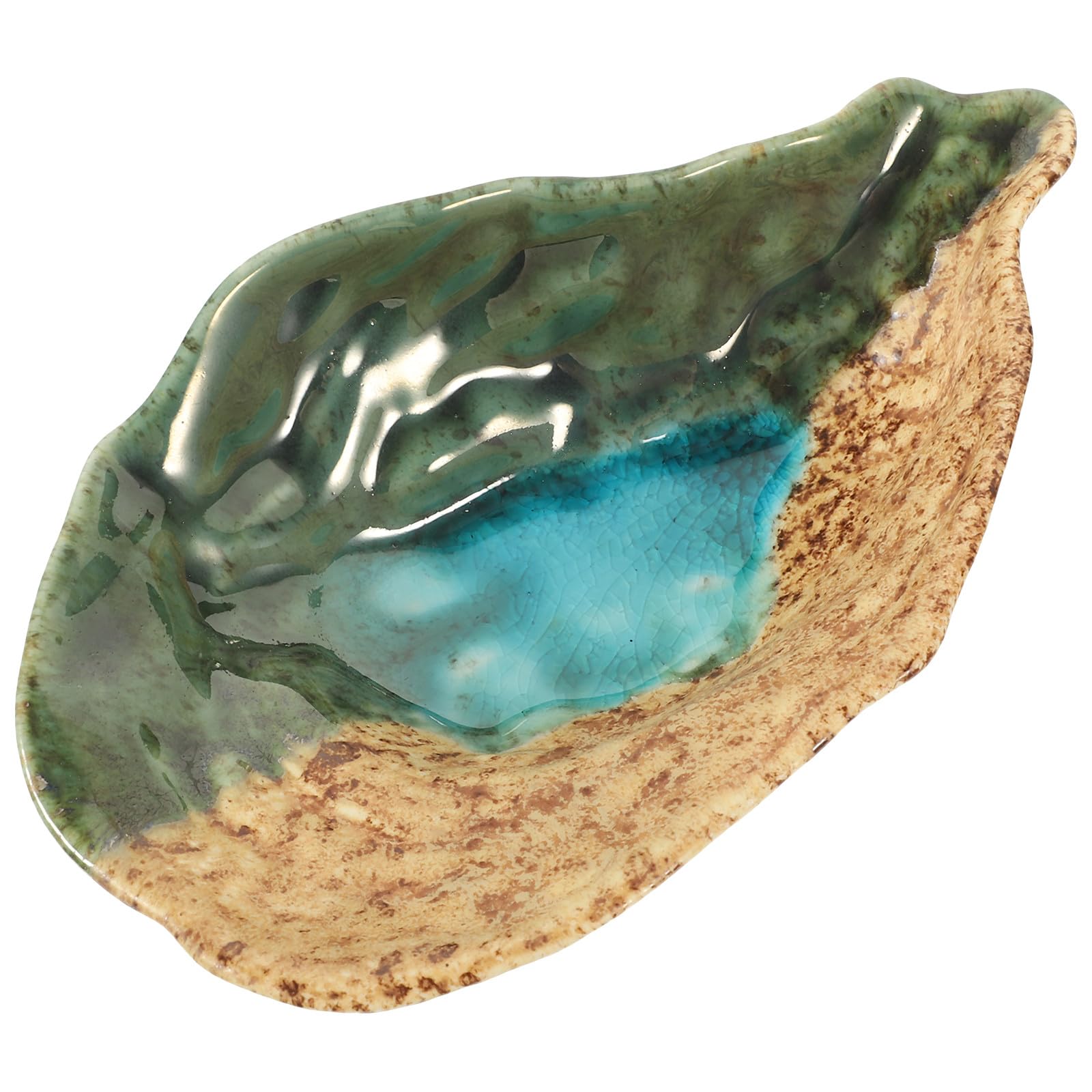 BESTOYARD Irregular Shaped Oyster Shell Snack Tray 7.5 Inch Porcelain Serving Plate Deep Teal Ceramic Fruit Dish for Household D