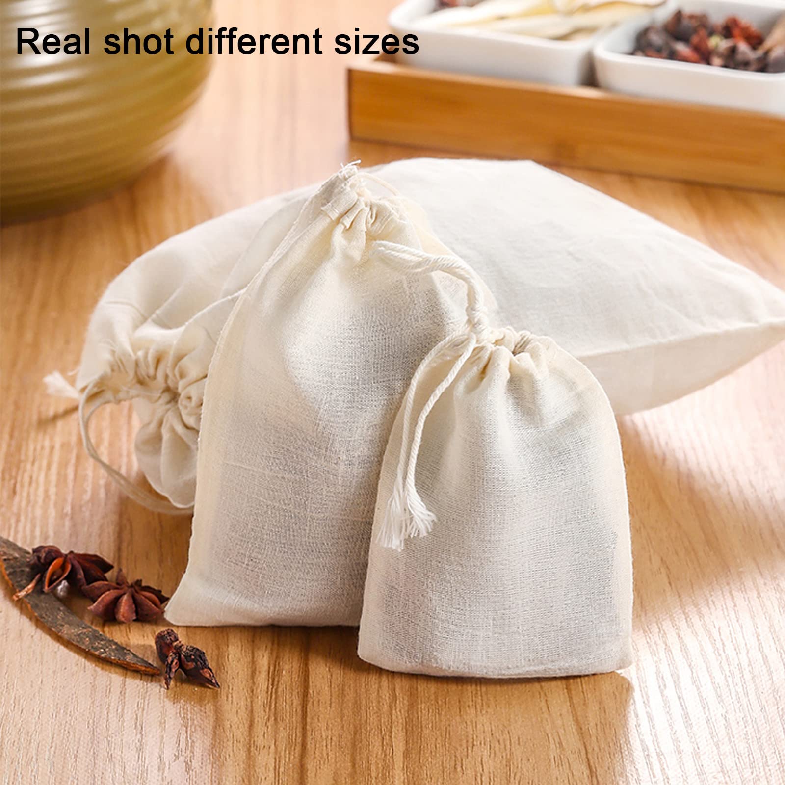 GIYOMI 20 PCS Cotton Drawstring Muslin Bags, 6x8 inches, Natural Unbleached, Ideal for Herbs, Cheesecloth, Coffee, Tea, Nut Milk
