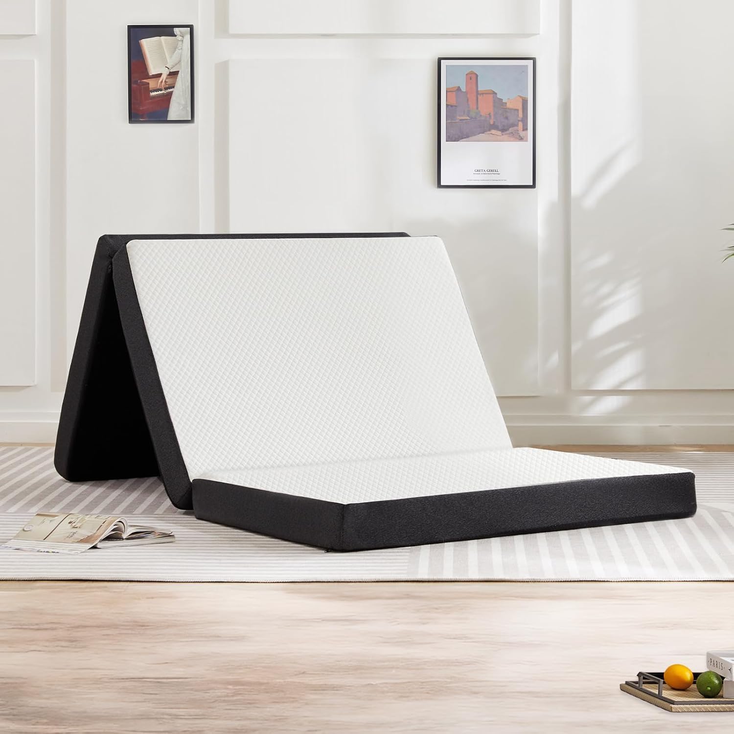 Sweetcrispy Tri-fold Memory Foam Mattress - 4 Inch Full Size Portable Bed Pad, Foldable Floor Mat, Collapsible and Washable Cove