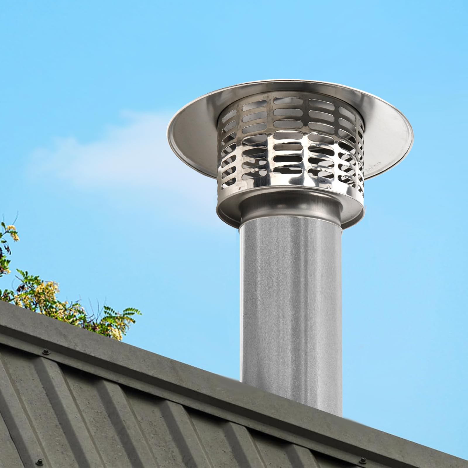 Antrader Cone Top Chimney Cap 2.95 Inch, Round Chimney Cap Chimney Cover Cap Chimney Cover Outside Roof Silver Fireplace Screen