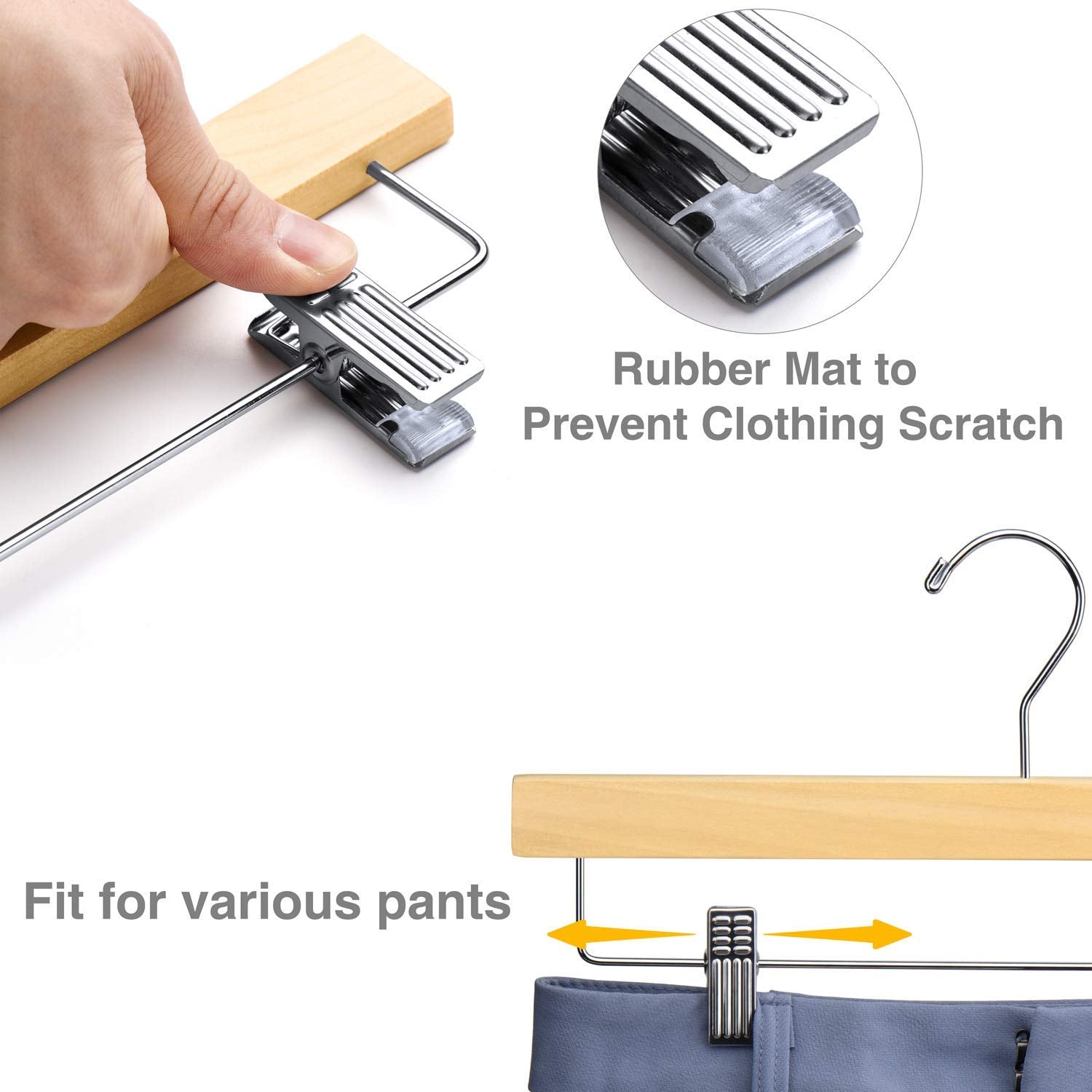 House Day Wooden Pants Hangers With Clips 25 Pack, Wood Skirt Hangers For Women, 14 Inch Hangers For Pants With Clips, Solid Woo