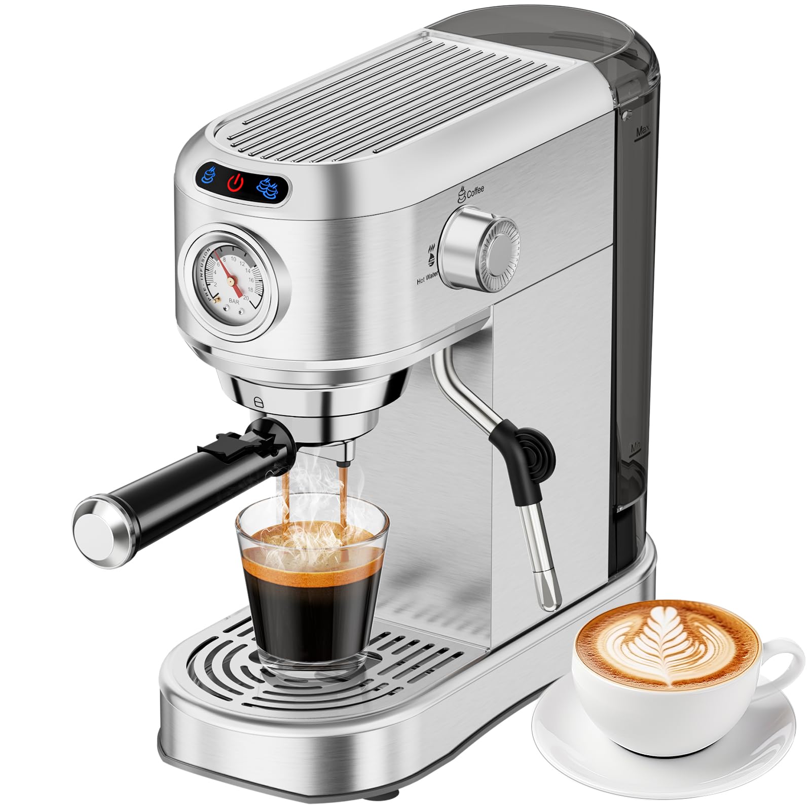 ANYCOLD Espresso Machine 20 Bar, Compact Espresso Maker, Stainless Steel Expresso Coffee Machines with Steam Milk Frother & 34oz
