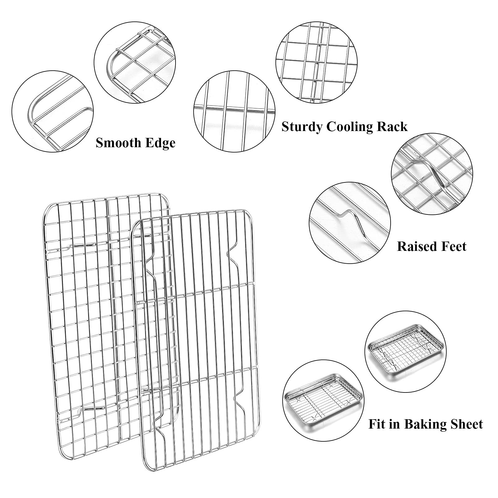 Baking Sheet With Rack Set, Yododo Set Of 4 (2 Sheets + 2 Racks), Stainless Steel Cookie Sheet Baking Pan Tray With Cooling Rack