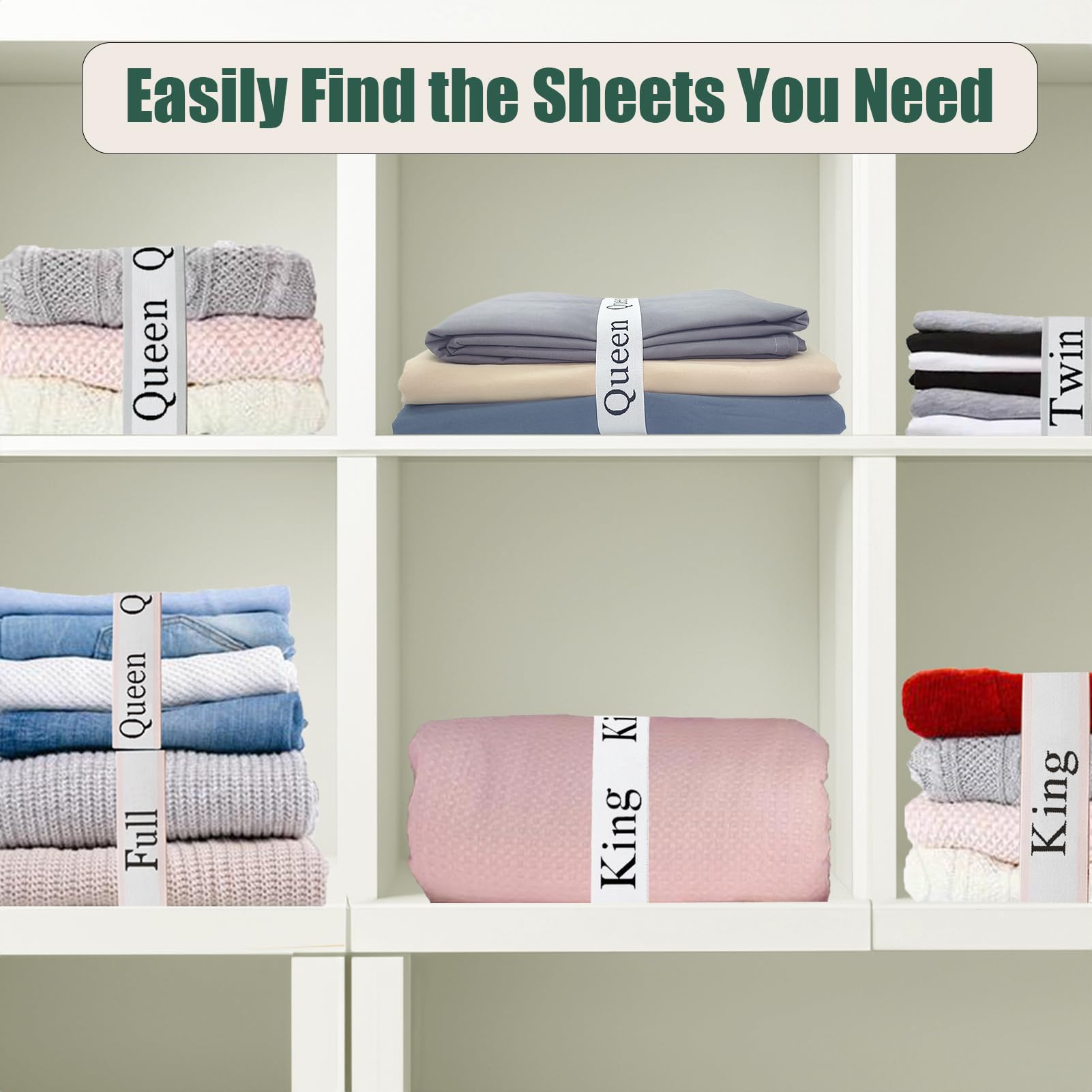 Yermivie 8 Pieces Bed Sheet Organizer Bands, Sheet Organizers And Storage Label Bands, Sheet Label For Bedding, Sheets Organizer