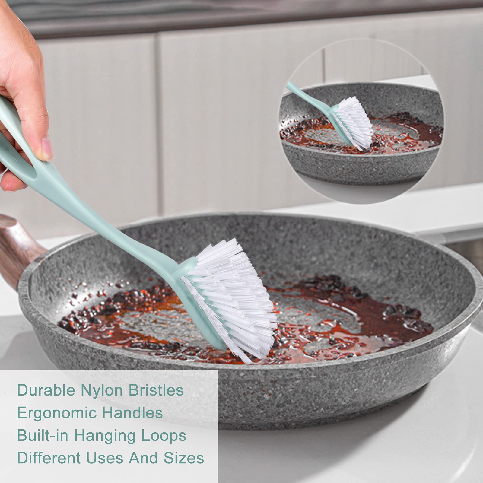 Perastra Dish Brush With Handle, Kitchen Dish Scrub Brush Set, 4-Piece Kitchen Cleaning Brush Set For Pots And Bottles, Nordic G