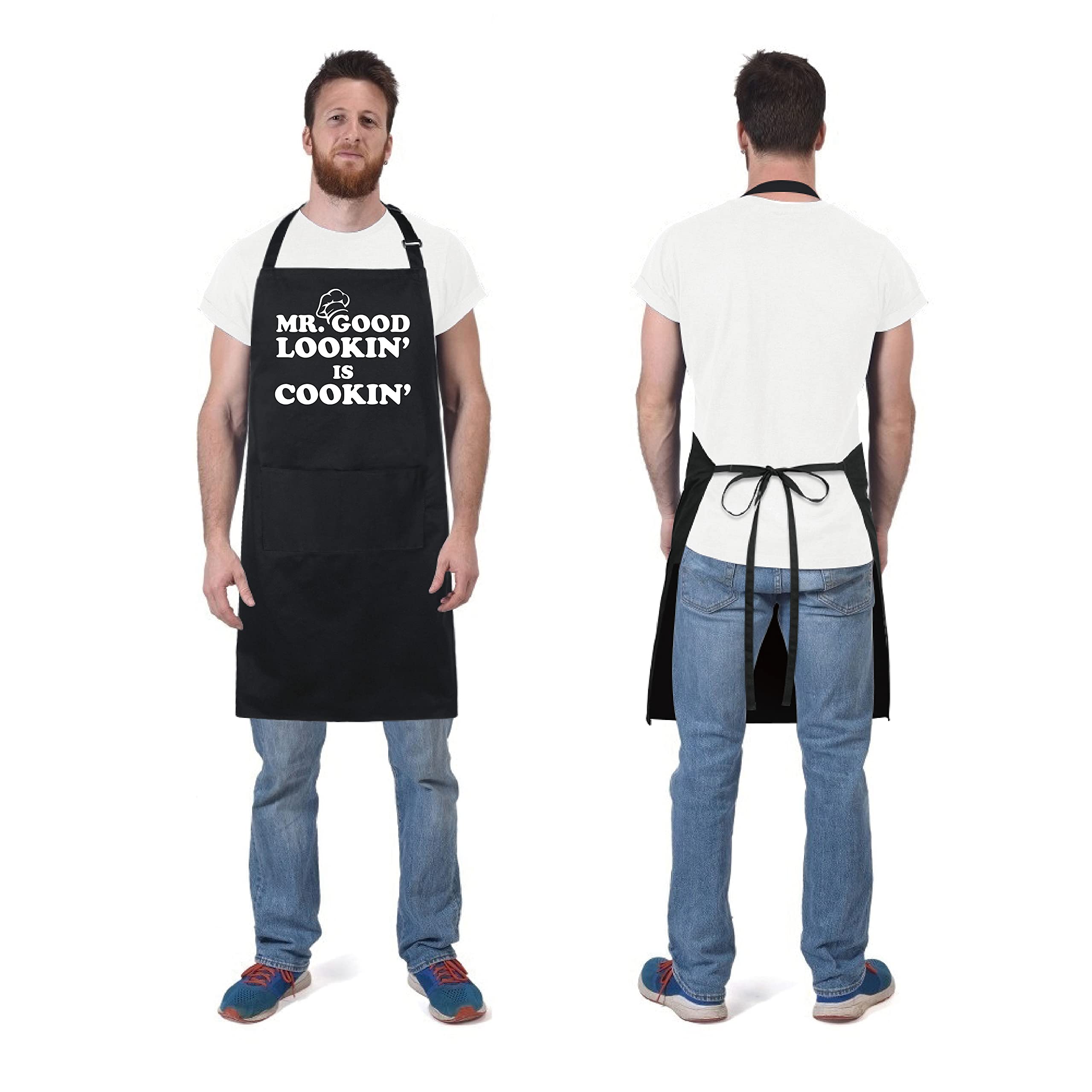 Xornis 100% Cotton Funny Aprons For Men Mr. Good Looking Is Cooking Kitchen Grill Bbq Adjustable Bib Aprons With 2 Pockets Gifts