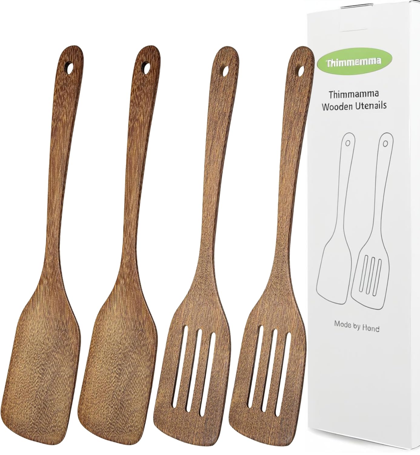 4 Pack Wooden Spatula for Cooking, Non-stick Turner Acacia Wood Spatula for Kitchen Use, Handmade Non-Toxic Cooking Spatula Set 