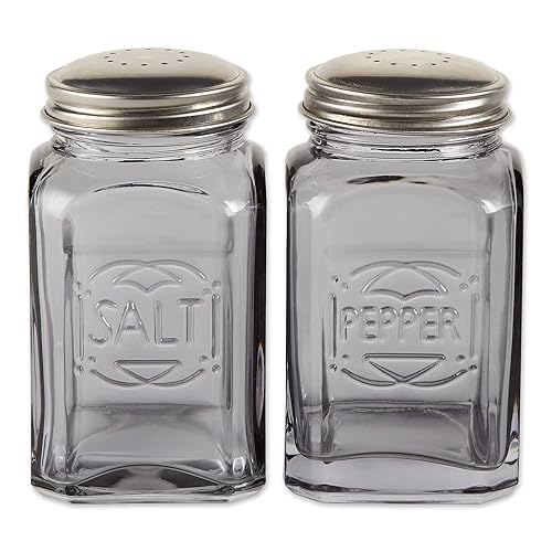 Rsvp International Retro Glass Salt  Pepper Shaker Stainless Steel Lids , 8 Oz, Gray