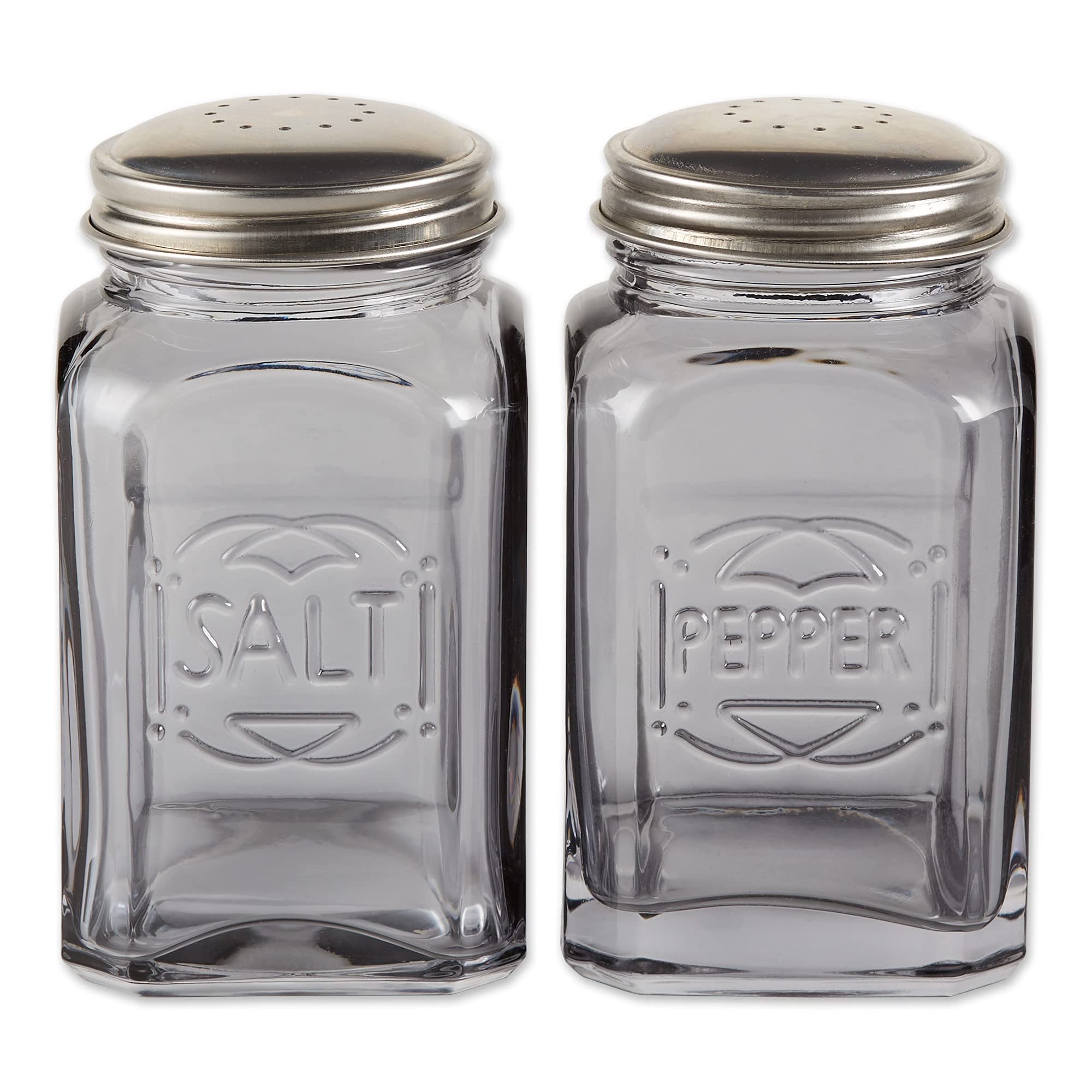 Rsvp International Retro Glass Salt  Pepper Shaker Stainless Steel Lids , 8 Oz, Gray