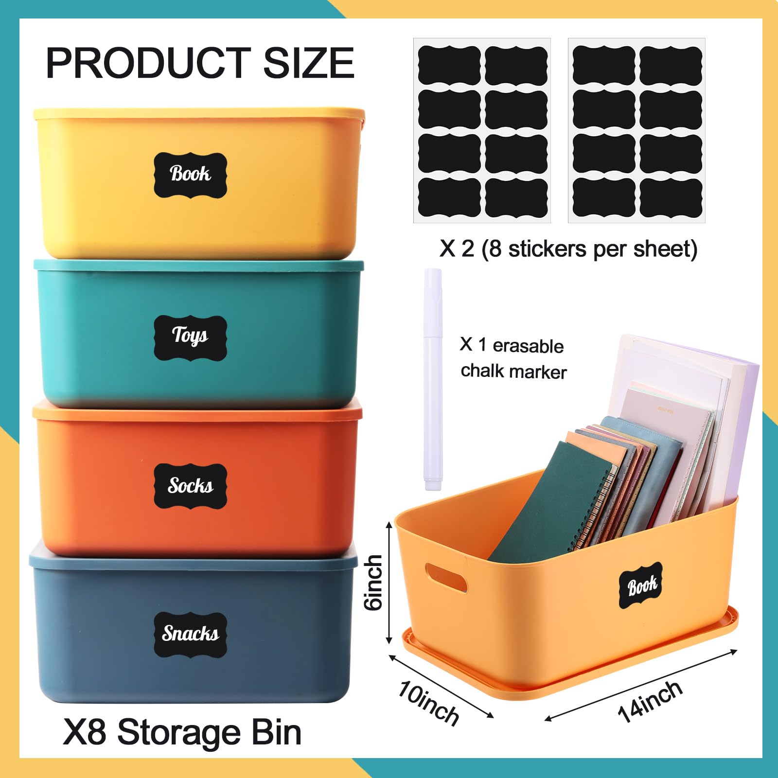 Tanlade 8 Pcs Plastic Storage Bins Stackable Baskets With Lid And Handle Colorful Desktop Storage Box Cubby Containers For Shelf