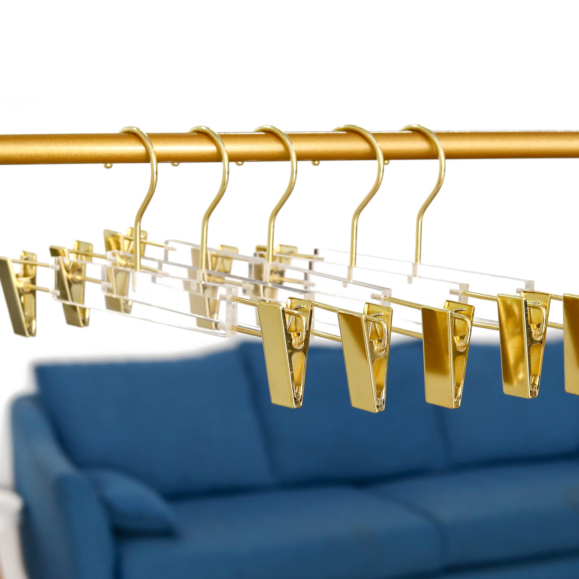 Besser 15 Pack Gold Clear Hangers,Acrylic Clothes Hangers,Skirt Dress Hanger With Gold Clips,Pants Hangers For Closet Storage