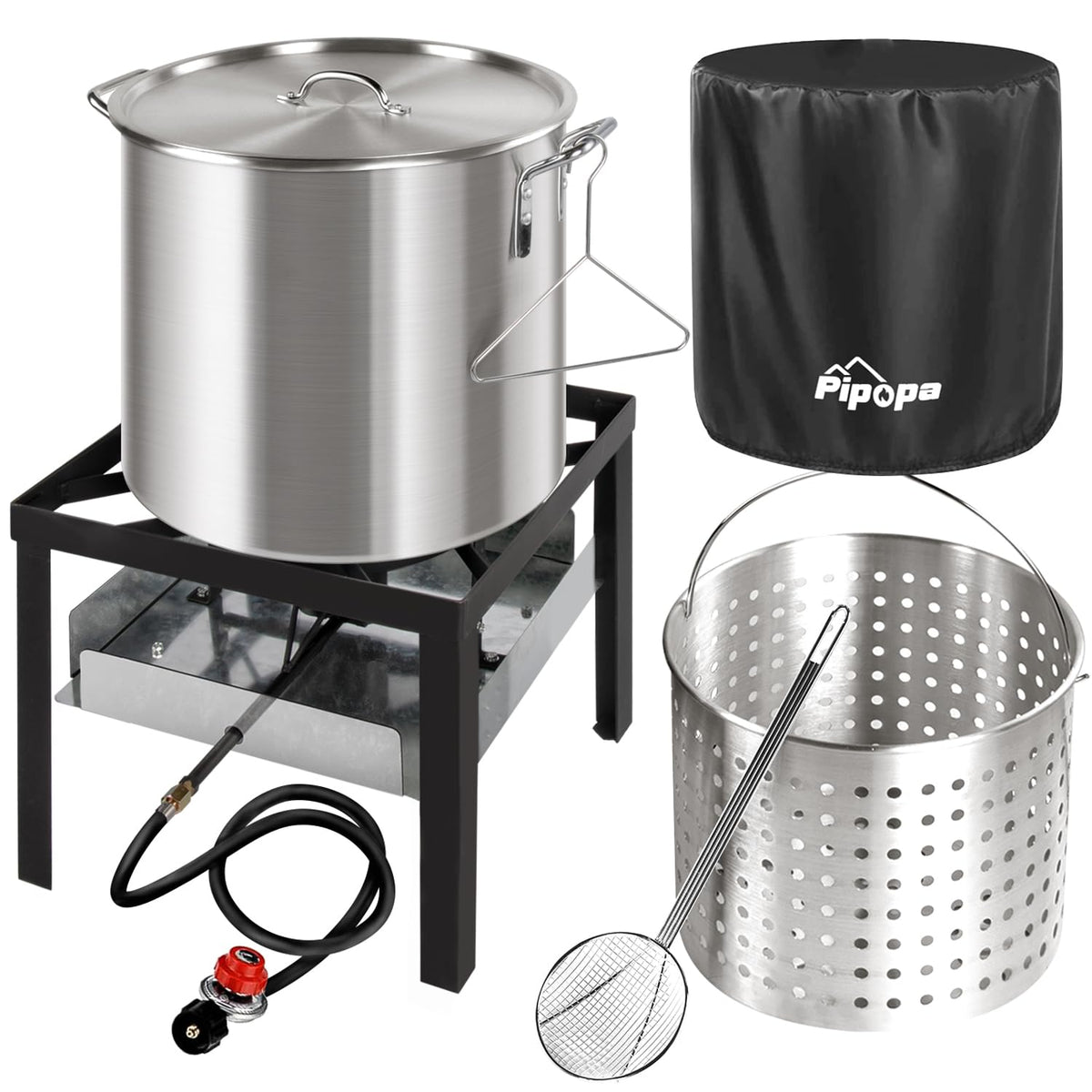 60Qt Crawfish Boiler | Seafood Boiling Kit | Dustproof Cover & 12'' Skimmer Included | 110,000Btu Propane Jet Burner | 0-20 Psi