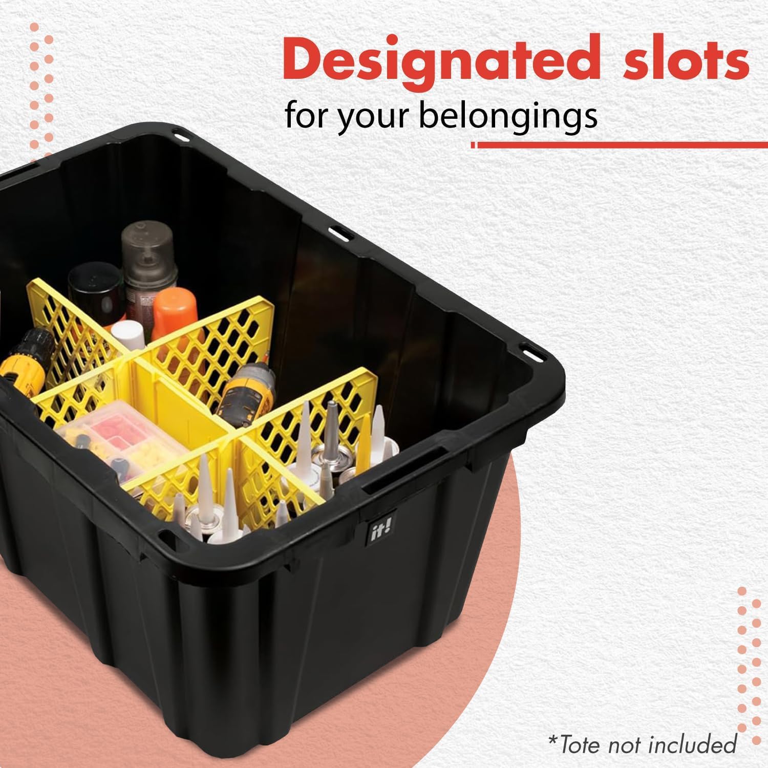 Universal Divider 4Pk For 27-Gal. Tough Storage Tote, 6-Slot Strong Box Divider For Storage Containers, 2 Customizable Lengths,