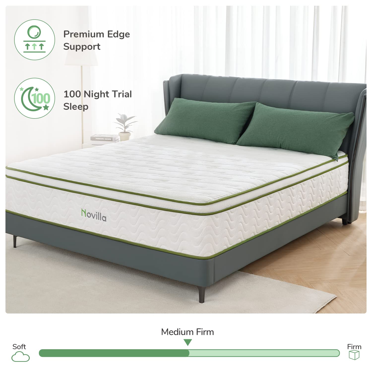 Novilla King Size Mattress  10 Inch Hybrid Mattress with Memory Foam & Pocketed Coil for Durable Support & Motion Isolation  Medium Firm Mattress King Size in a Box  Amenity