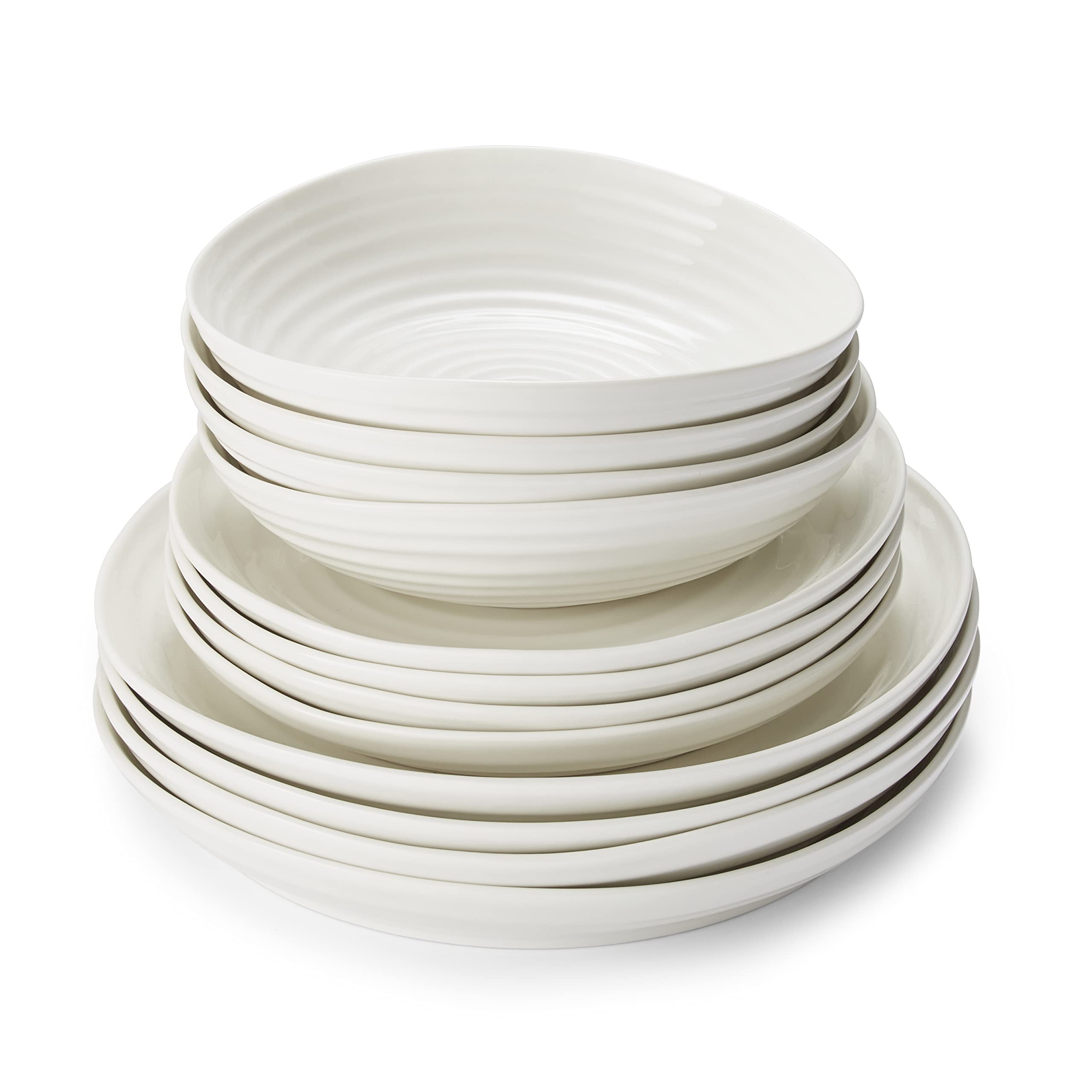Portmeirion Sophie Conran 12 Piece Coupe Set | Elegant Porcelain Dinnerware Serving Plates | Appetizer, Buffet, Dinner, and Lunc
