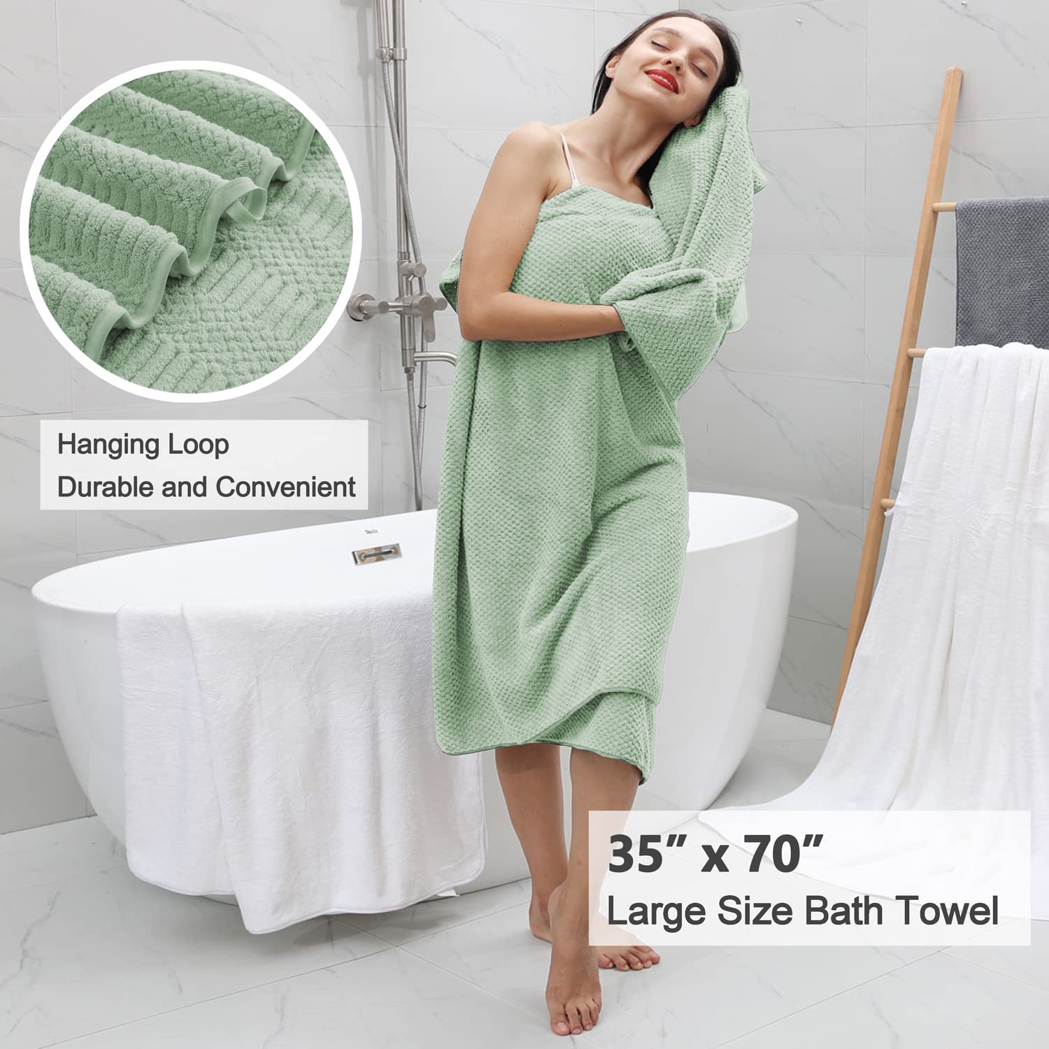 Oliven 4 Pcs Green Bath Towel Set - Extra Large 35"x70", 600GSM Soft Highly Absorbent Quick Dry Towels for Bathroom, Hotel, and Spa