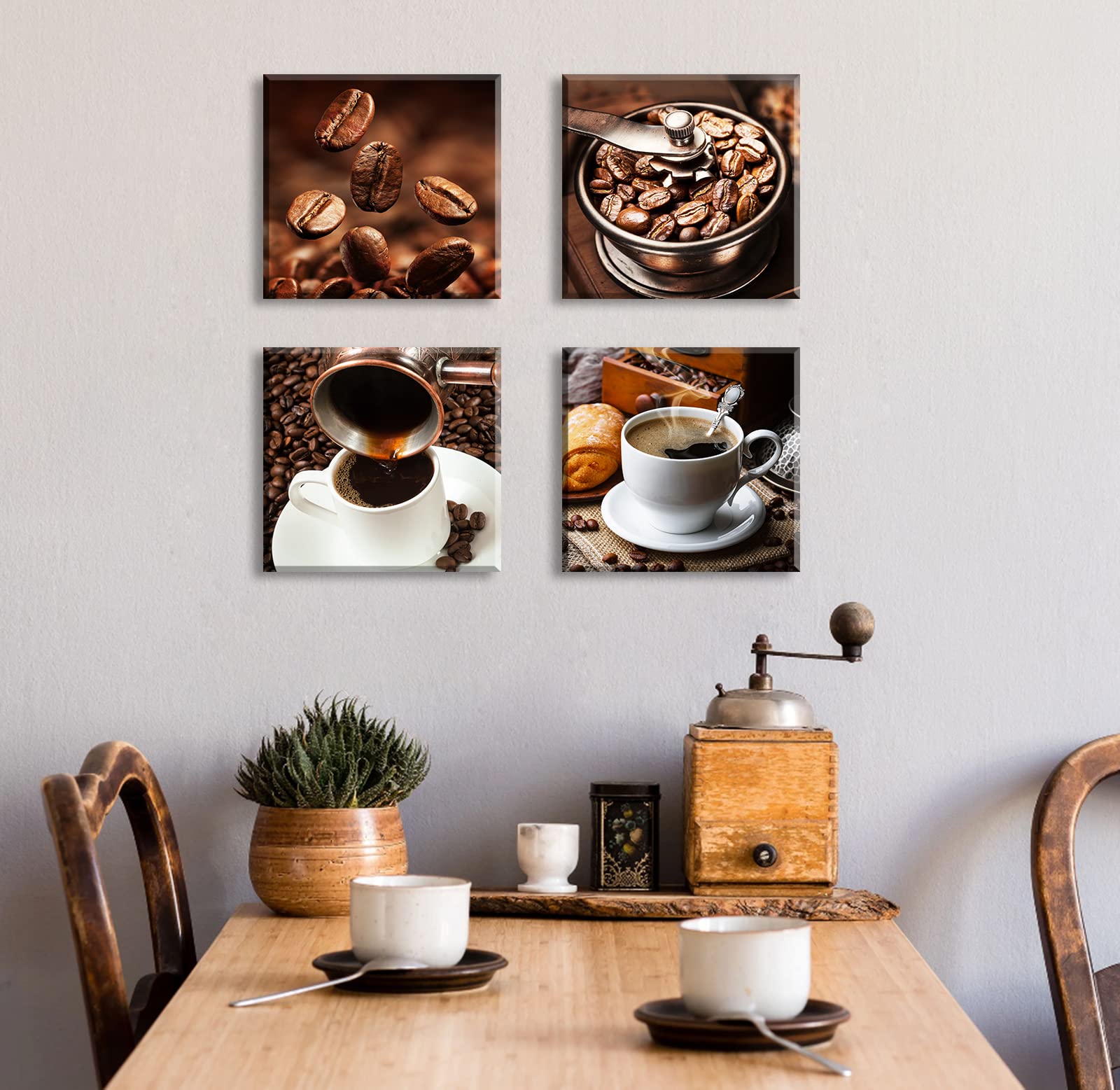 Kitchen Wall Art Coffee Decor Canvas Prints Coffee Cup Latte Mocha Cafe Drinking Pictures Brown 4 Panel Modern Artwork For Dinin