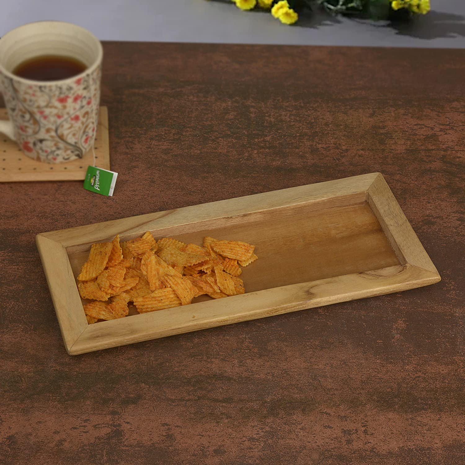 Stylemyway Tray In Mango Wood ? 18?X5? | Tray For Serving Tea | Wooden Decorative Kitchen Serving Tray | Tray For Snacks| Dining