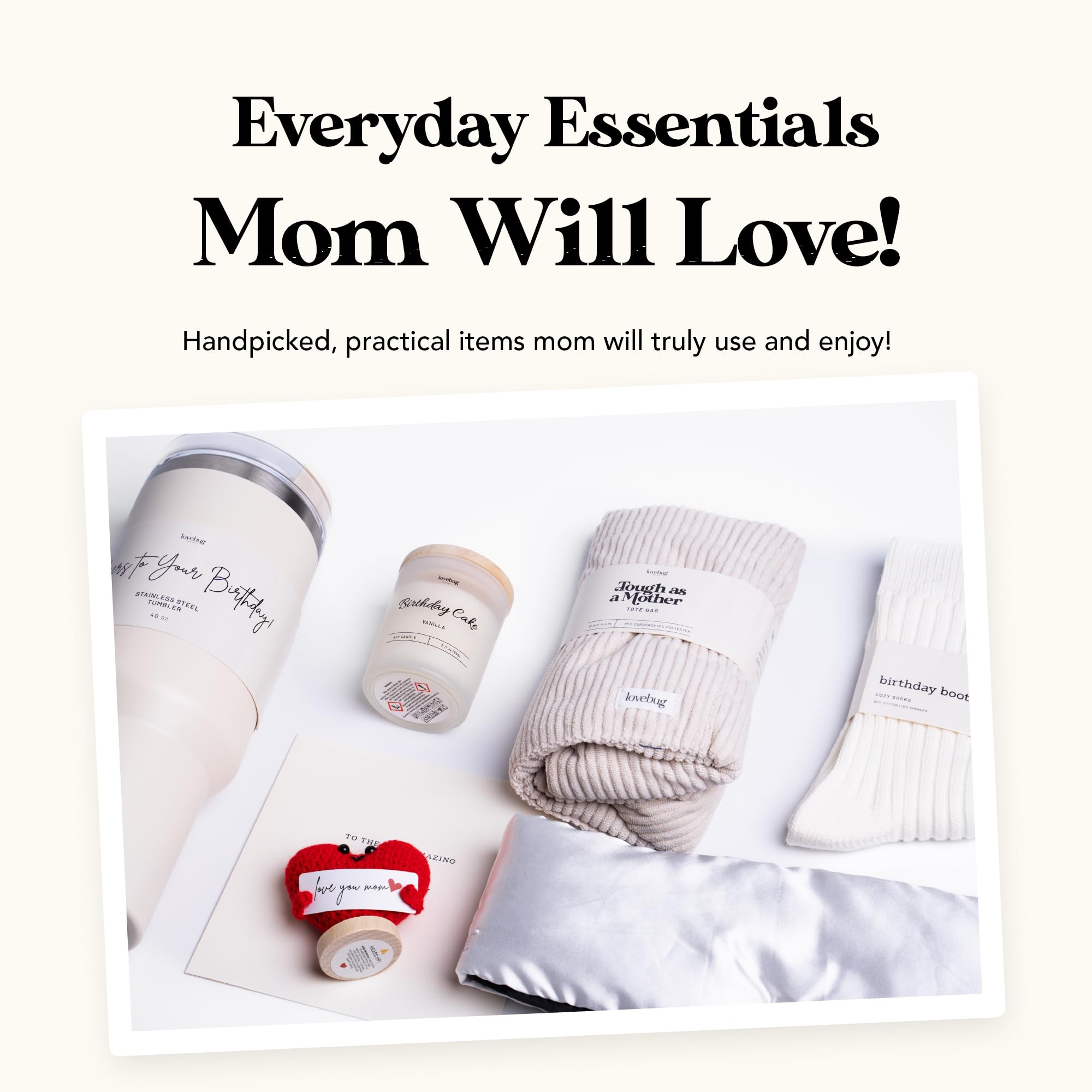 lovebug Mom Birthday Gifts - Thoughtful Gift Box for Mom with Blanket, Candle, Tumbler, Socks, Self Care Items - Get Well Soon C