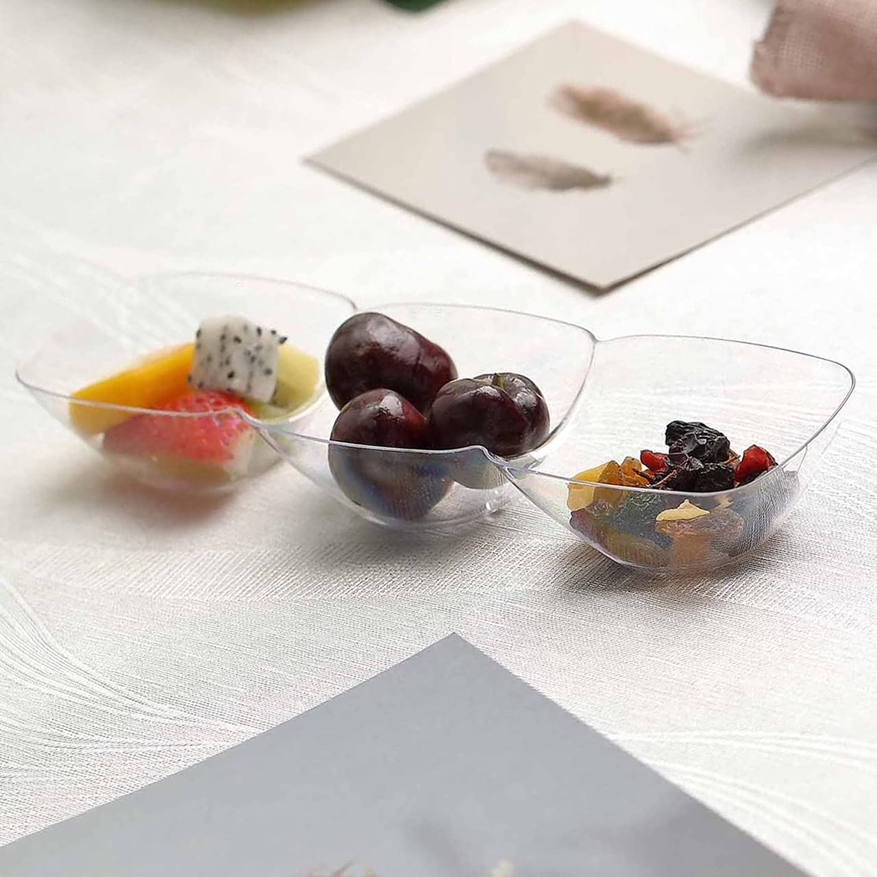 Kaya Premium Clear Rectangular 3-Hole Mini Disposable Plastic Bowls (Pack Of 10) - Elegant, Durable & Ideal For Parties - Perfec